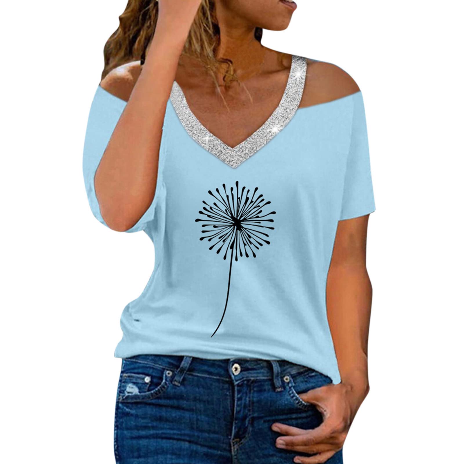 Women's Casual Sexy Summer Tops - Short Sleeve V-Neck Twist Front Loose Fit Dolman Blouse for Work, Date Night & Weekend Outings