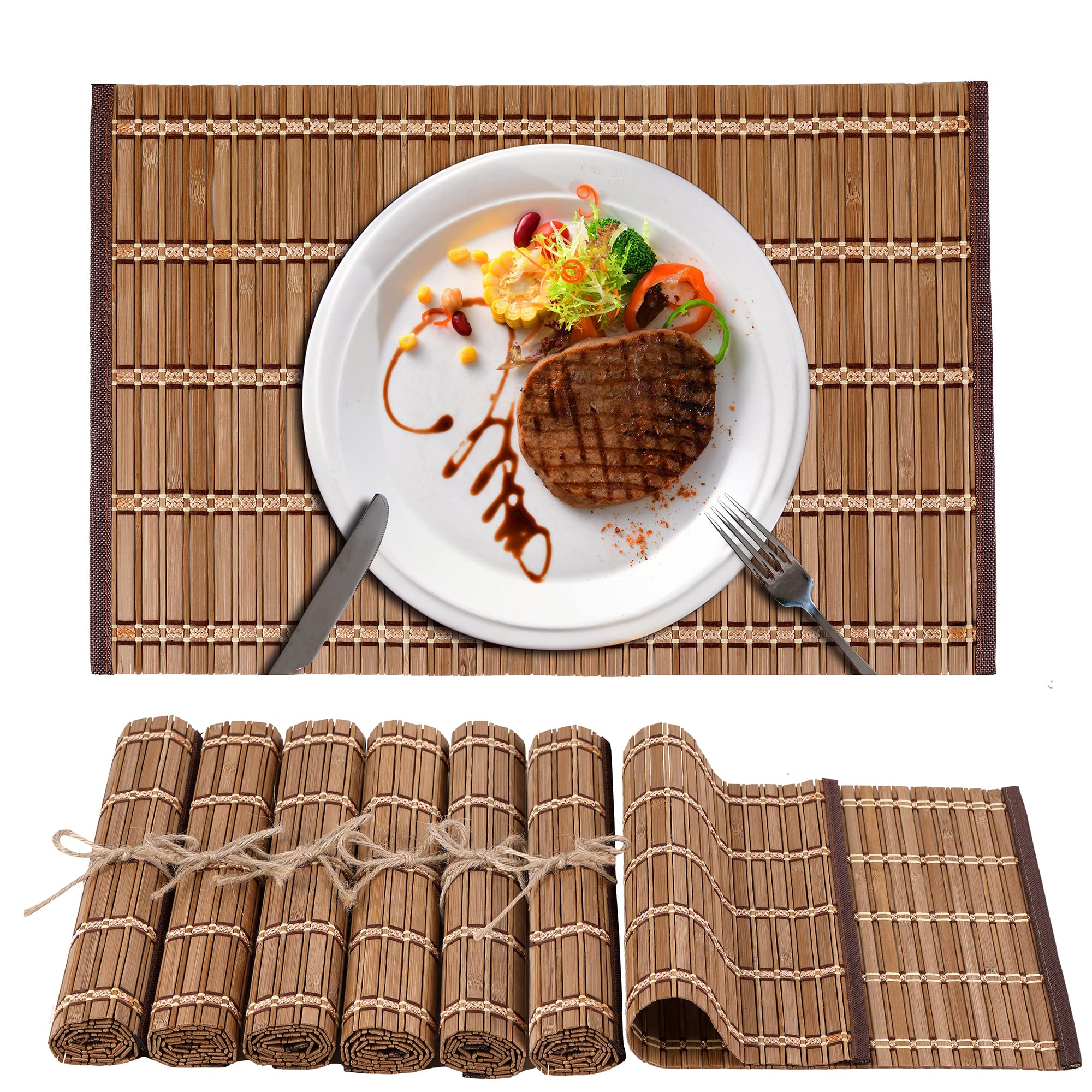 LAGOM HOUSE Set of 6 Natural Bamboo Placemats - Rustic Wooden Table Mats for Dining & Kitchen Protection - Eco-Friendly Modern Tableware for Everyday Meals, Dinner Parties & Home Decor