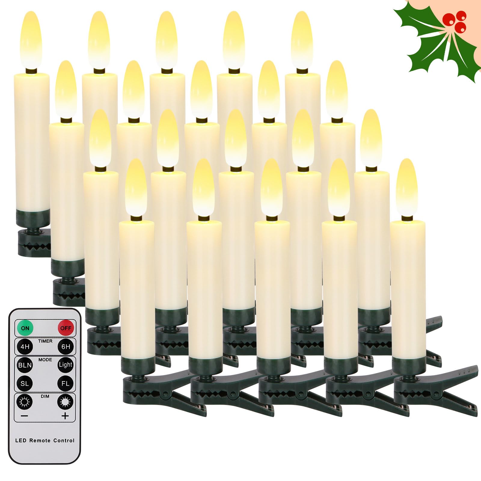 20PCS Flameless Christmas Candles with Timer - Battery Operated for Wreaths & Decor