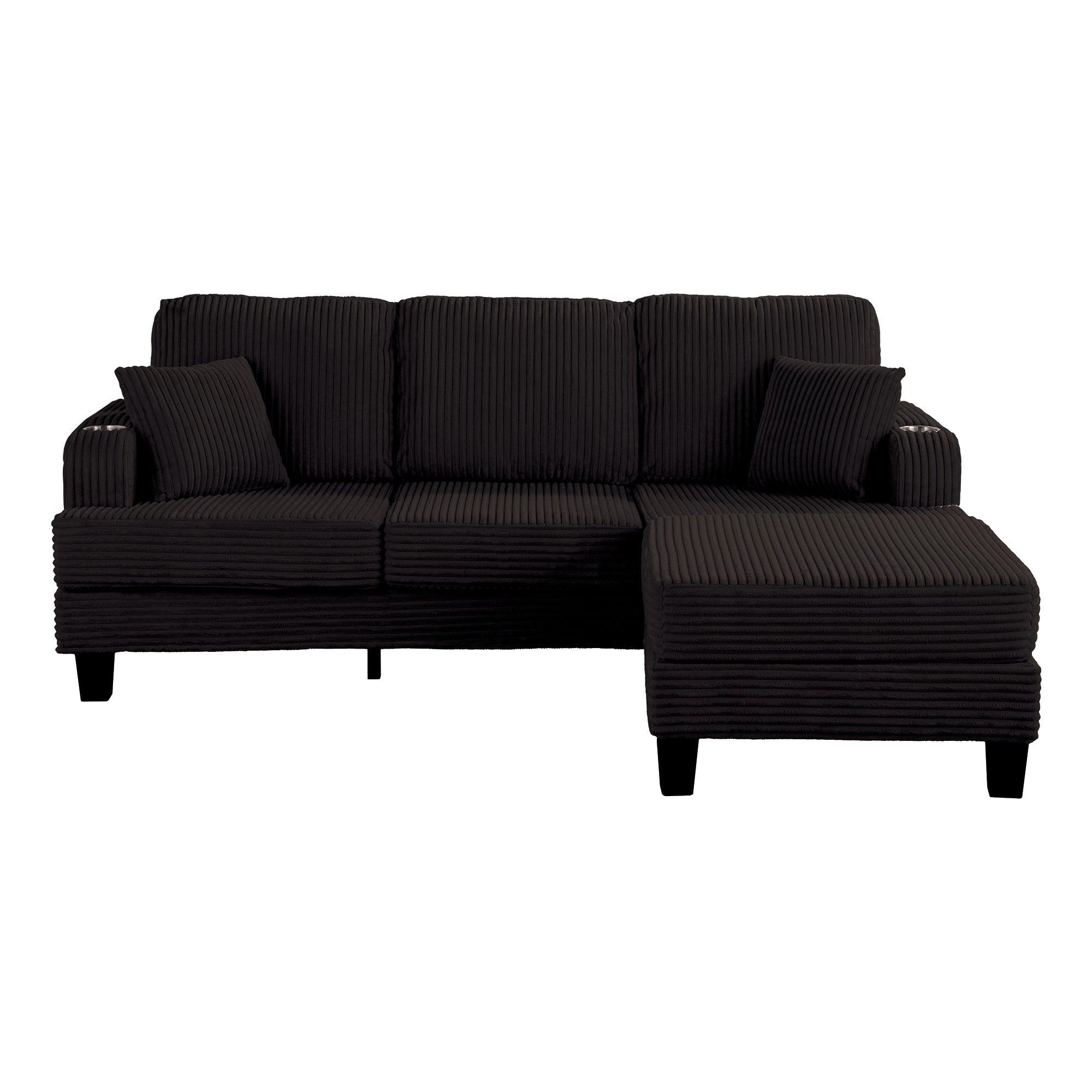 3-Piece Black Sofa Set with Storage Ottoman - Comfy 3-Seater Couch & Loveseat for Living Room | Includes USB Ports, Side Pockets & Throw Pillows | Perfect for Family Gatherings, Movie Nights & Small Space Living