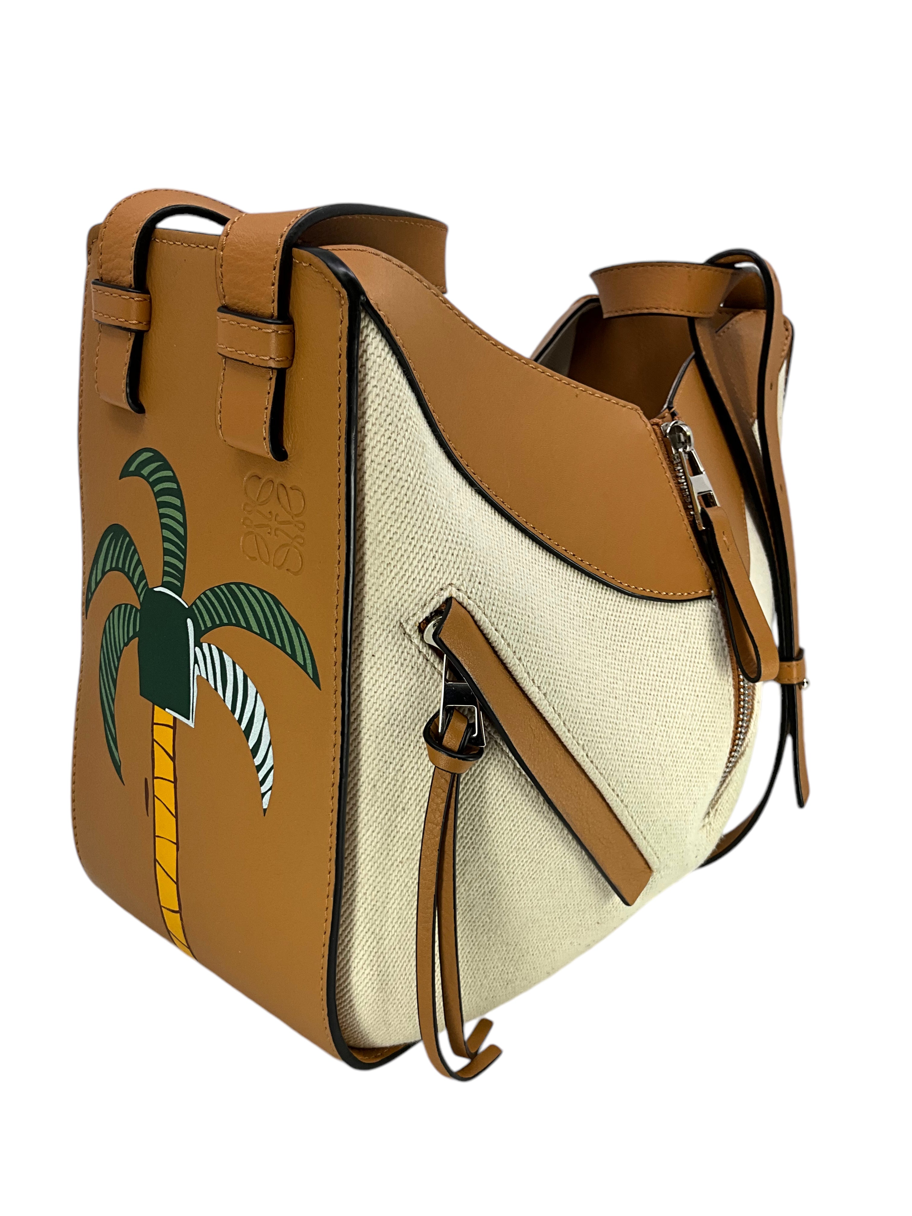 LOEWE Ken Price Printed La Palme Leather & Canvas Hammock Bag - Stylish Crossbody Shoulder Bag for Women, Perfect for Travel, Shopping & Daily Use