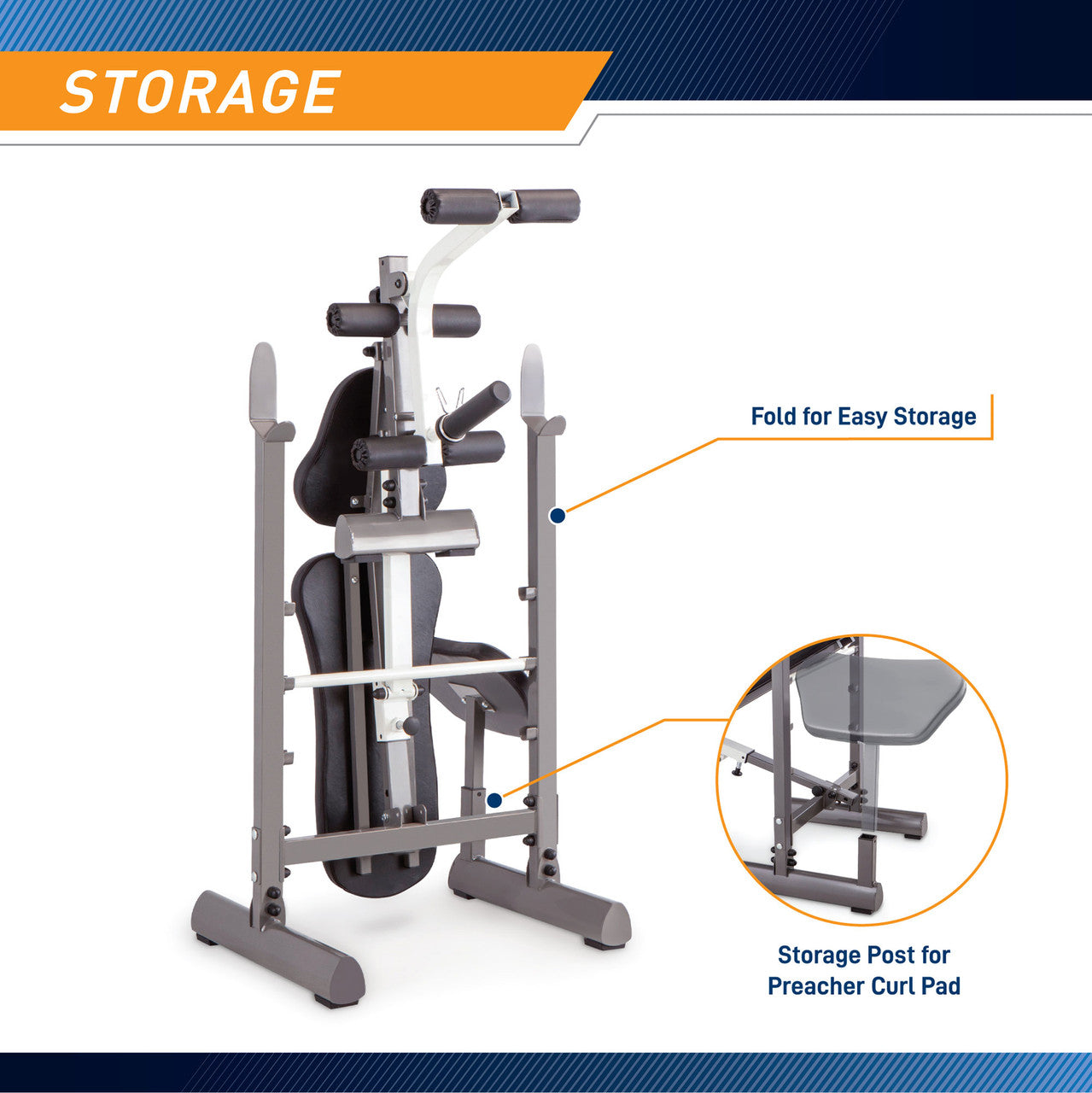 Marcy MWB 20100 Folding Standard Weight Bench - Adjustable Home Gym Equipment for Full Body Workouts | Perfect for Strength Training & Home Fitness