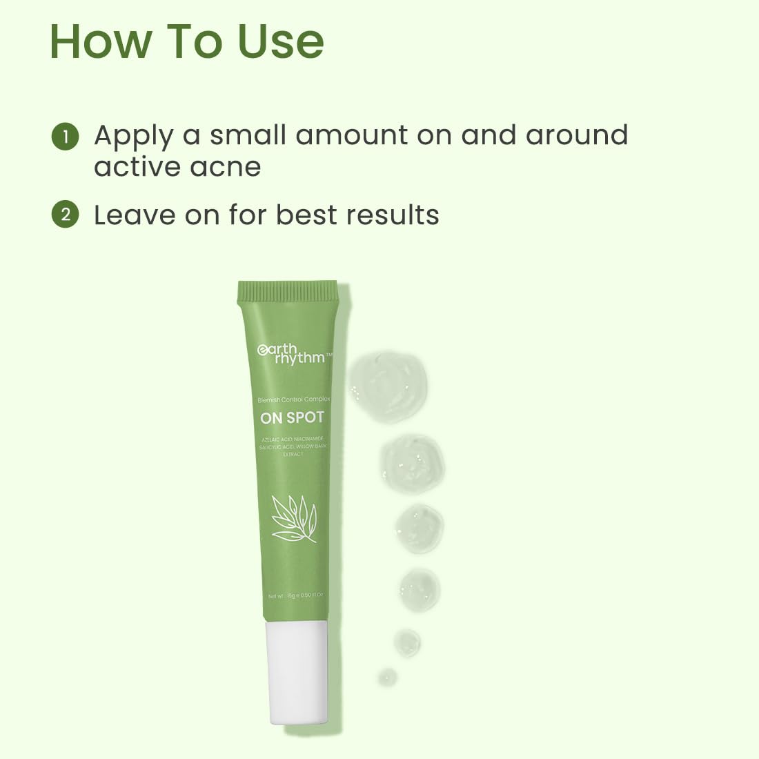 Earth Rhythm On Spot Acne Treatment Gel with Salicylic Acid, Niacinamide & Azelaic Acid - 15g | Pimple Clearing Gel for Men & Women | Face & Body Acne Solution for Oily & Sensitive Skin