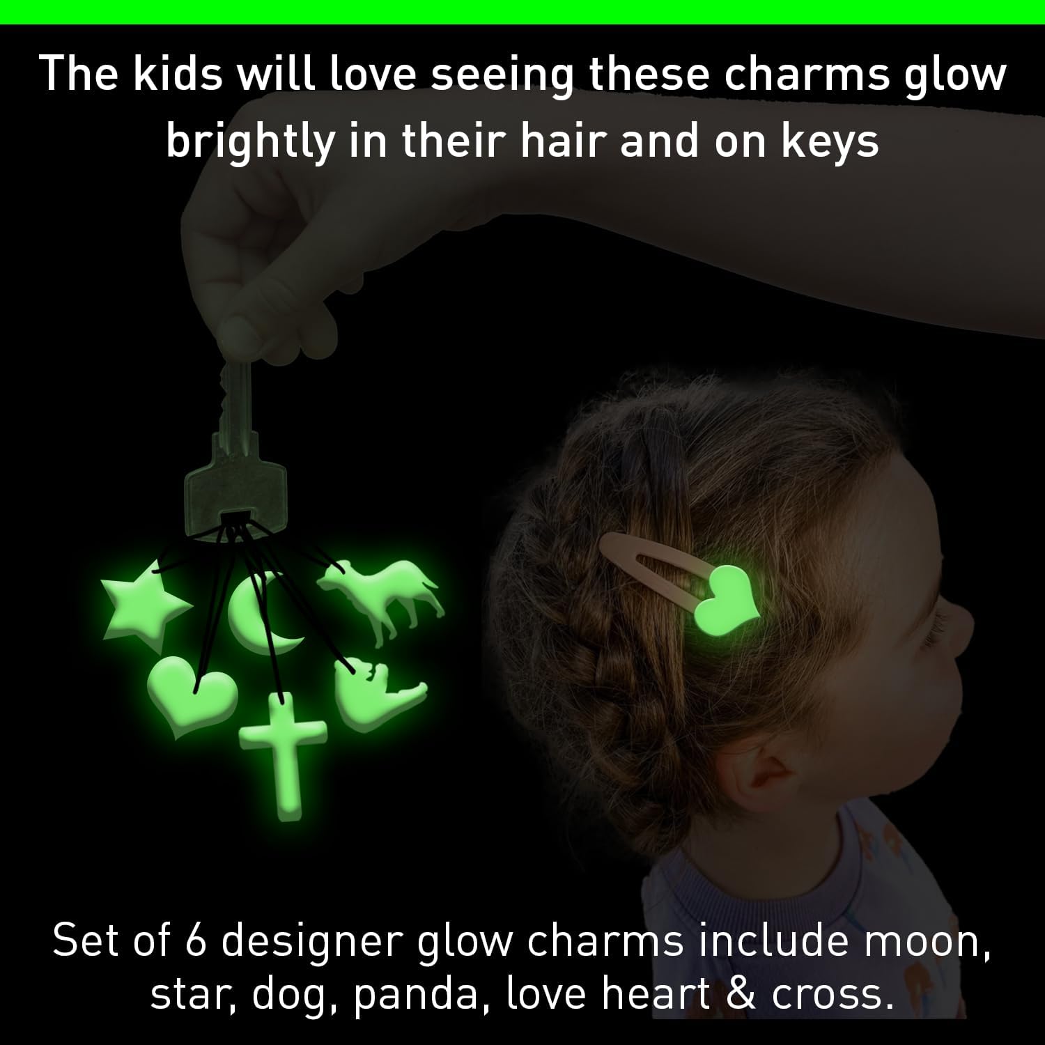 GLO-X Kids Glow in The Dark Charms - 6 Pack Long Lasting 12+ Hours Glow Sticks - No Batteries Needed - Perfect for Nighttime Play, Parties, Camping & Safety Accessories