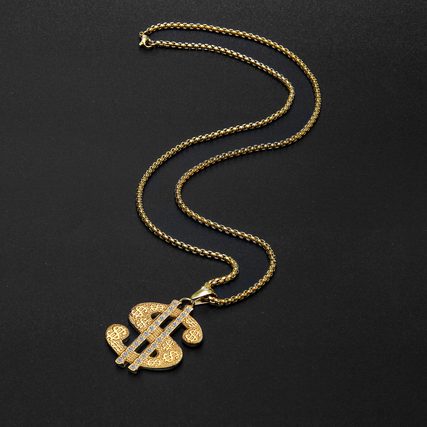 AHIER 18K Gold Plated Dollar Sign Necklace for Men - 30 Inch Rotatable Lion Head Pendant, Hip Hop Chain Jewelry | Perfect for Gifts, Parties & Streetwear Fashion