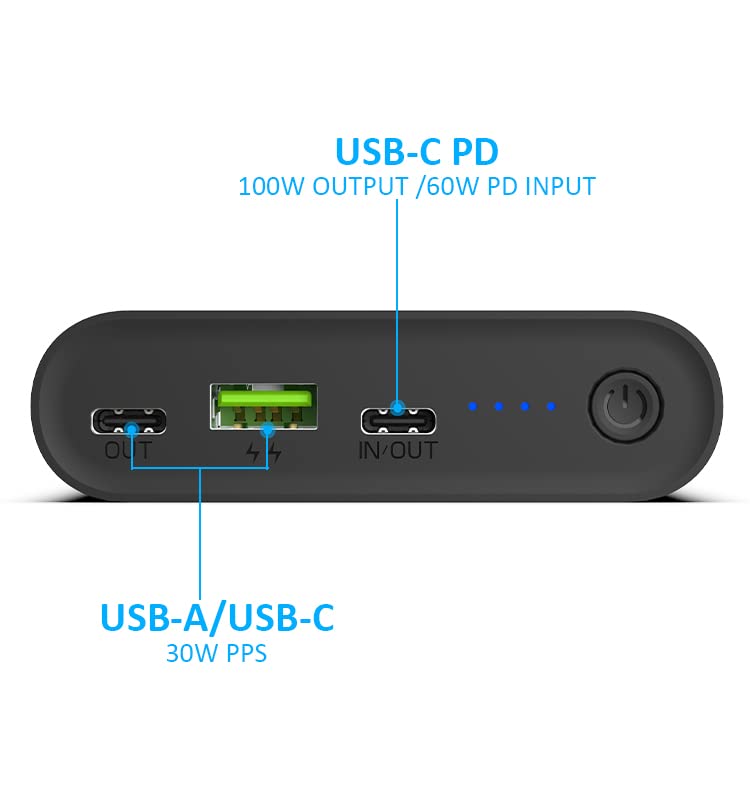 SunJack 100W 25600mAh Power Bank - Portable Laptop Charger with Quick Charge 3.0, Dual USB-C & USB 3.0 Ports, E-Marker Cable - Fast Charging for MacBook, iPhone, iPad, Samsung Galaxy - Perfect for Travel, Camping & Emergency Power Backup