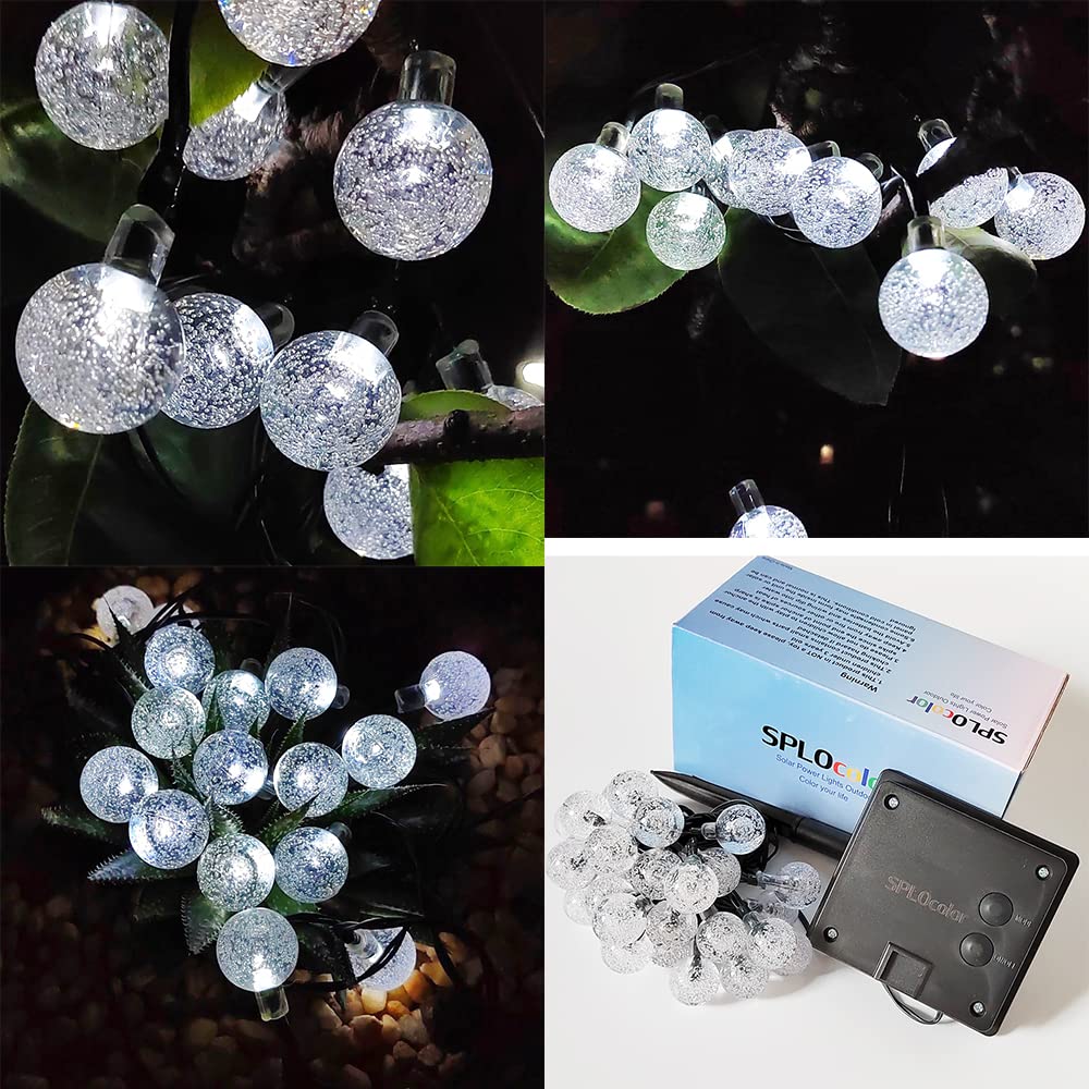 Solar Powered String Lights Outdoor - 20ft Waterproof 30 LED Crystal Globe Fairy Lights with 8 Lighting Modes for Backyard, Patio, Garden, Wedding & Christmas Decorations (White) - Perfect for Holiday Parties, Romantic Evenings and Outdoor Ambiance