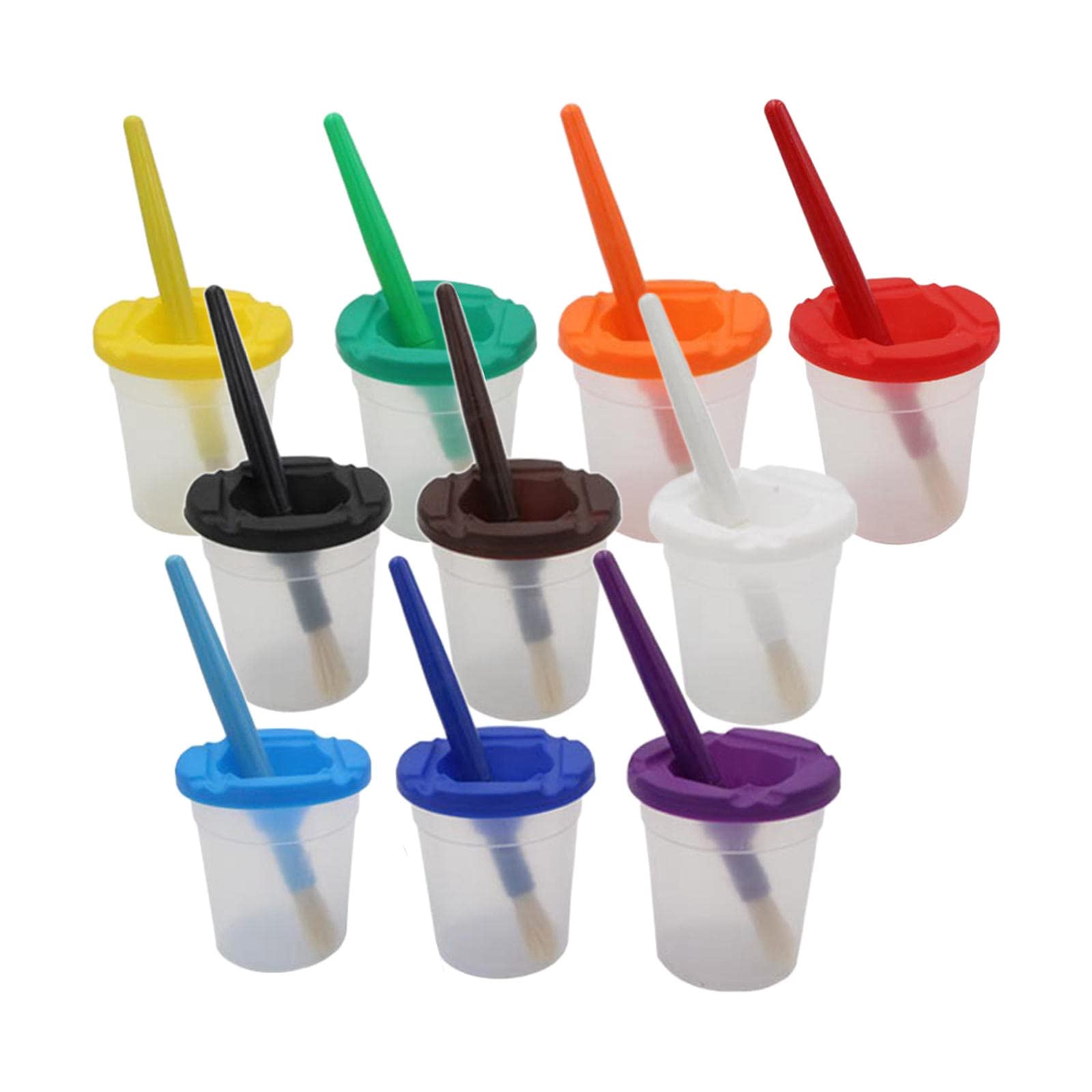 Colcolo 10-Piece Paint Cups with Brushes - Durable Plastic Paint Containers for Artists & DIY Projects - Perfect for Acrylic, Watercolor & Oil Painting Supplies - Ideal for Art Classes, Home Decor & Crafting