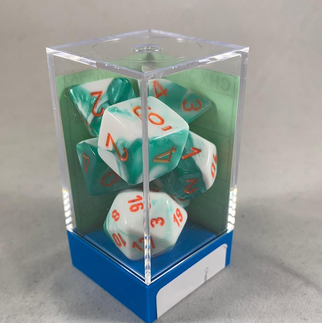 Chessex 7-Piece Polyhedral Dice Set - Gemini Mint Green/White/Orange for D&D, RPG & Tabletop Gaming | Perfect for Dungeons & Dragons Players & Collectors