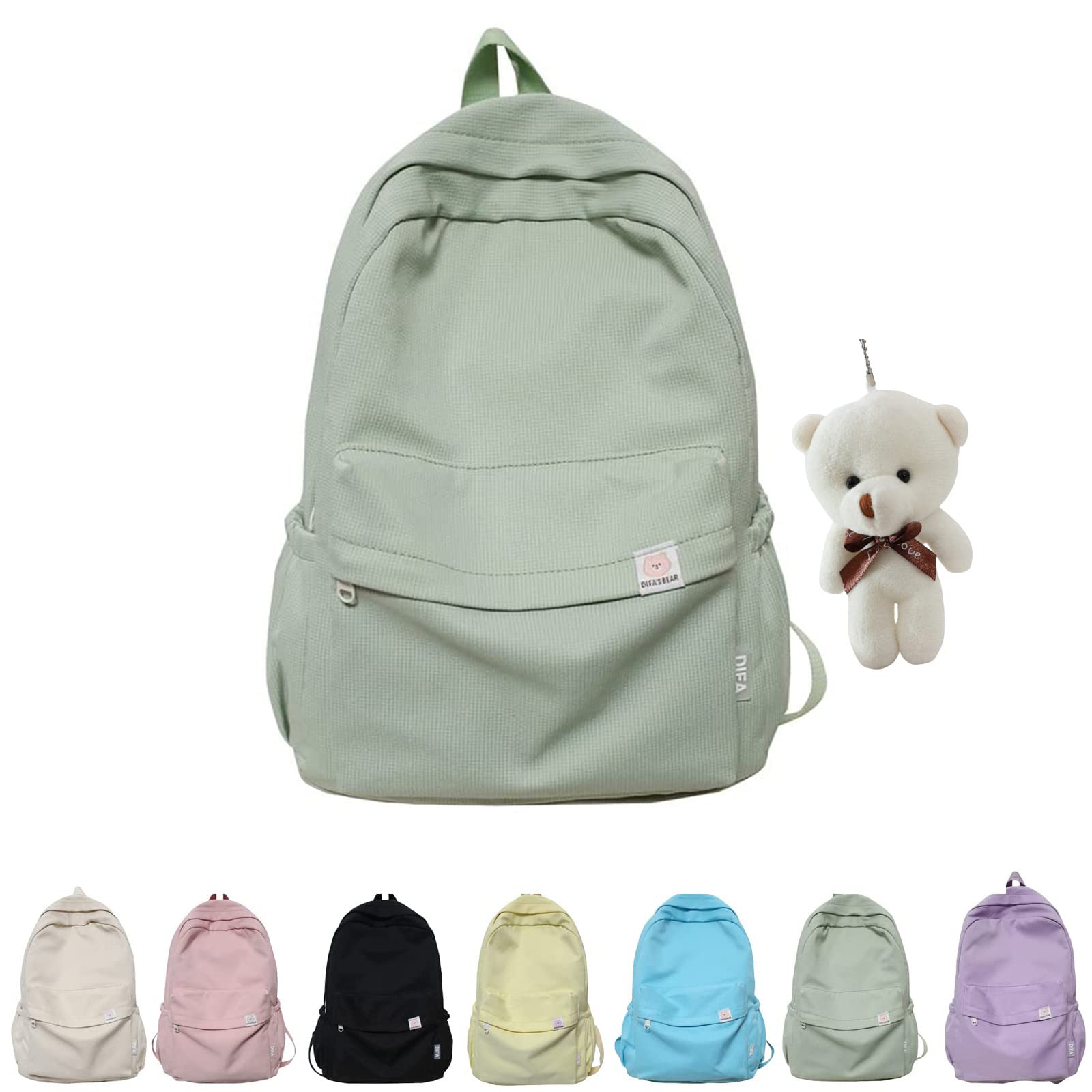 Kawaii Backpack for Teen Girls - Sage Green Aesthetic School Backpack, Cute Laptop Bag for College, High School & Travel (Green)