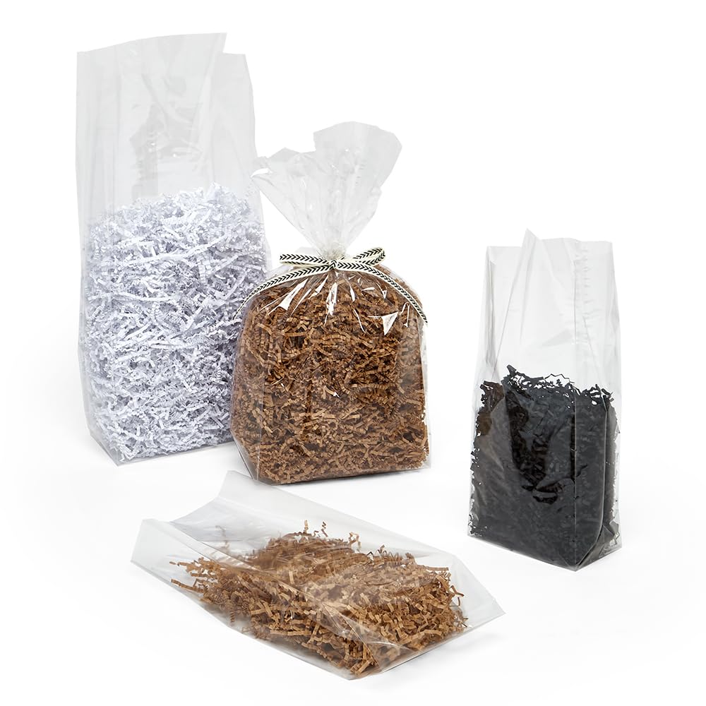 100 Pack 6x13.5x3.25 Inch Clear Cellophane Gift Bags with Side Gussets - Premium Cello Bags for Popcorn, Candy, Party Favors & Retail Packaging