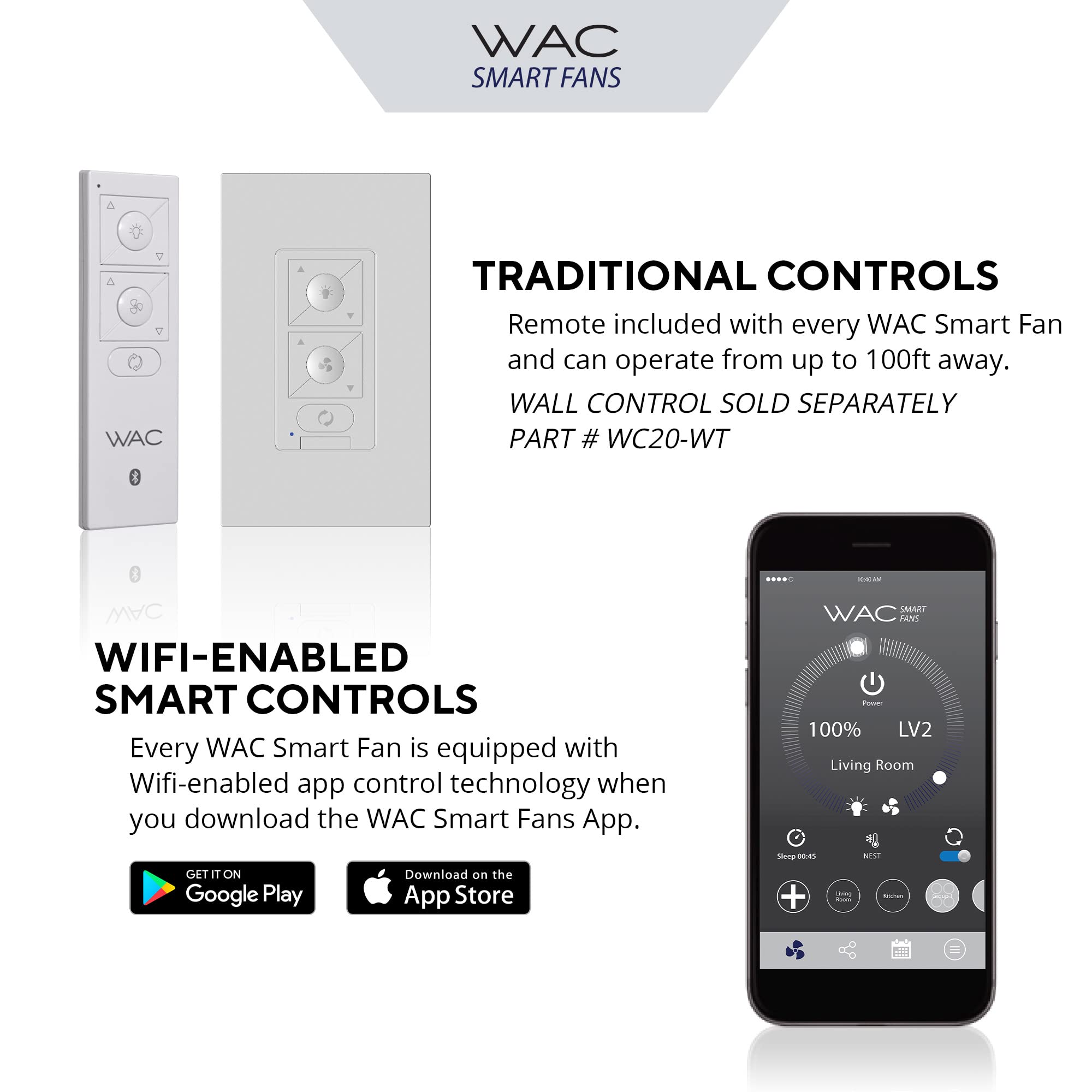 Smart Ceiling Fan with Remote - WAC Mocha XL 66