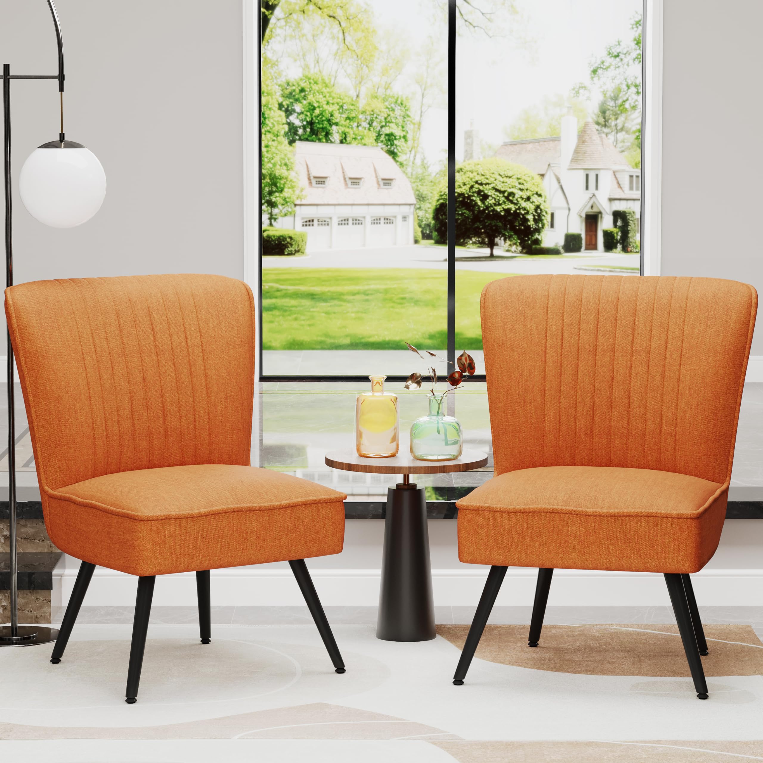 Alunaune Orange Accent Chair Set of 2 - Modern Upholstered Living Room & Bedroom Armless Slipper Chairs - Comfy Wingback Sofa for Guest Reception, Lounge, and Reading Nook