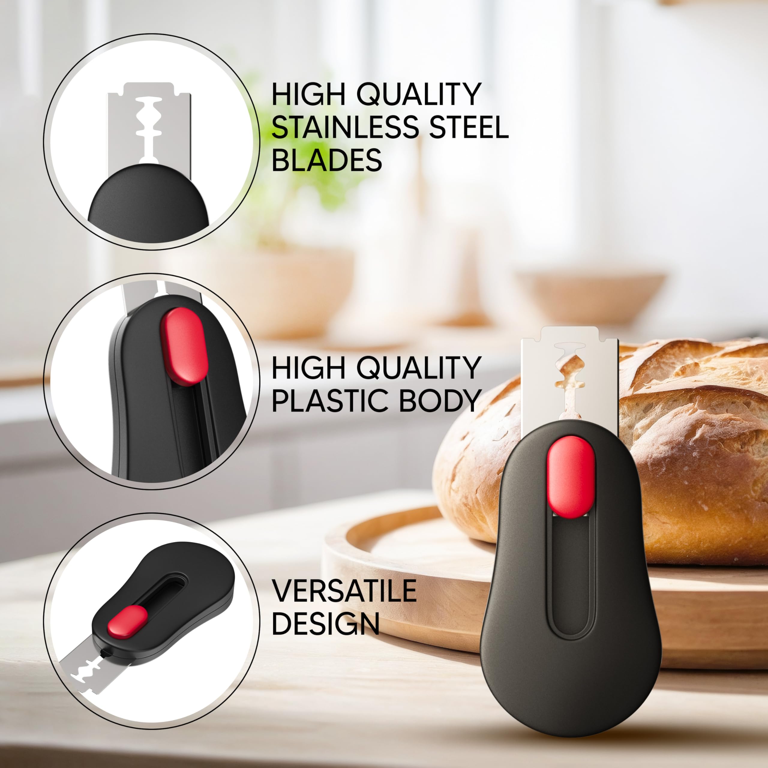 RICCLE Professional Magnetic Bread Lame Dough Scoring Tool Kit - 15 Stainless Steel Blades & 2 Cut-Resistant Finger Cots for Perfect Sourdough Bread Baking | Ideal for Home Bakers & Artisan Bread Making