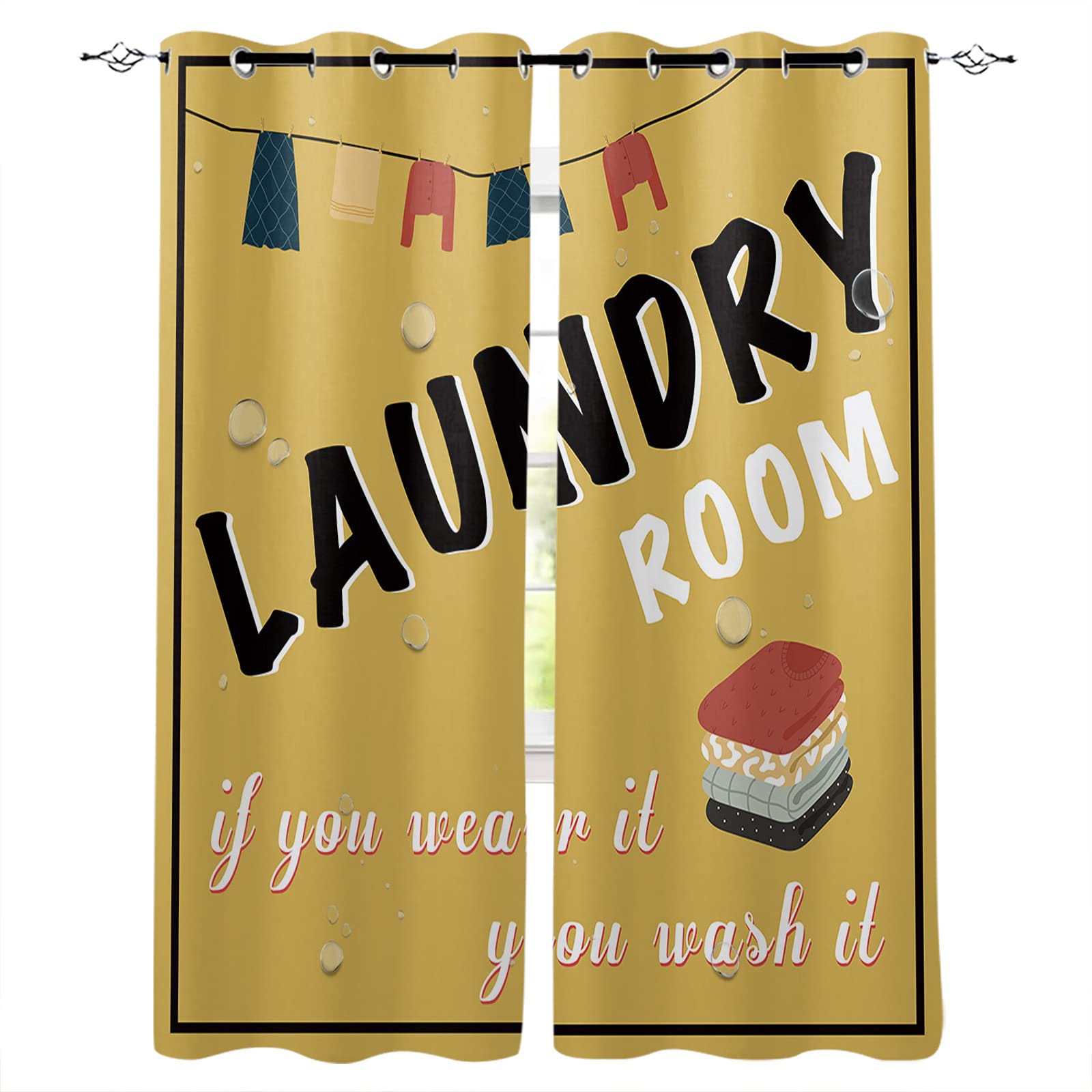 Blackout Curtains 52x84 Inches - Thermal Insulated Room Darkening Window Drapes for Laundry Room (2 Panels, Grommet Top) | Blocks Sunlight & Insulates - Perfect for Bedrooms, Home Theater & Drying Clothes with Bubbles
