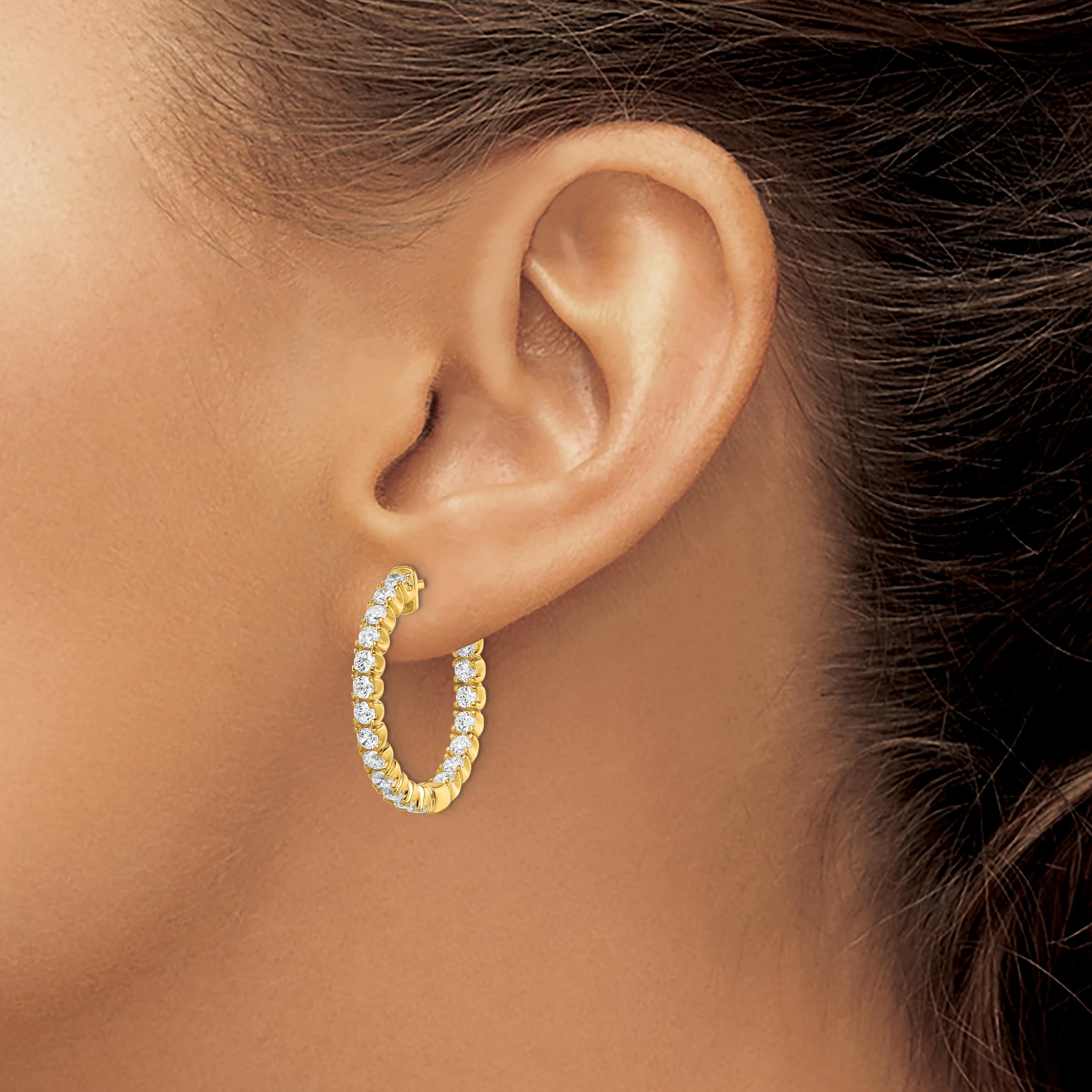 925 Sterling Silver Gold Plated 2.25mm Cubic Zirconia CZ Round Hinged Small Hoop Earrings for Women - Elegant Everyday Jewelry Gift for Birthday, Anniversary & Special Occasions