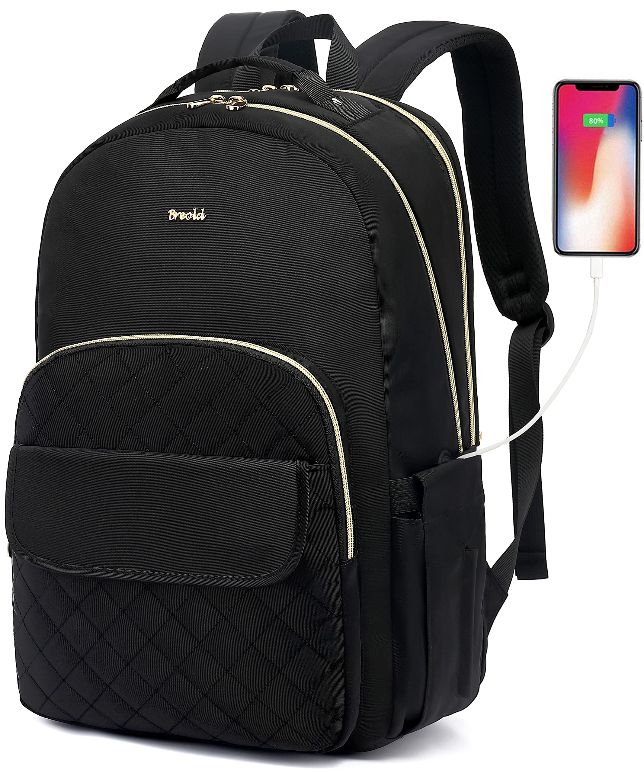 Stylish Women's Laptop Backpack 15.6 Inch - Waterproof College Bookbag for School, Business Travel & Teacher Daypack - TSA Friendly Carry-On Backpack (Black) | Perfect for Work Commute, Campus Life & Weekend Getaways