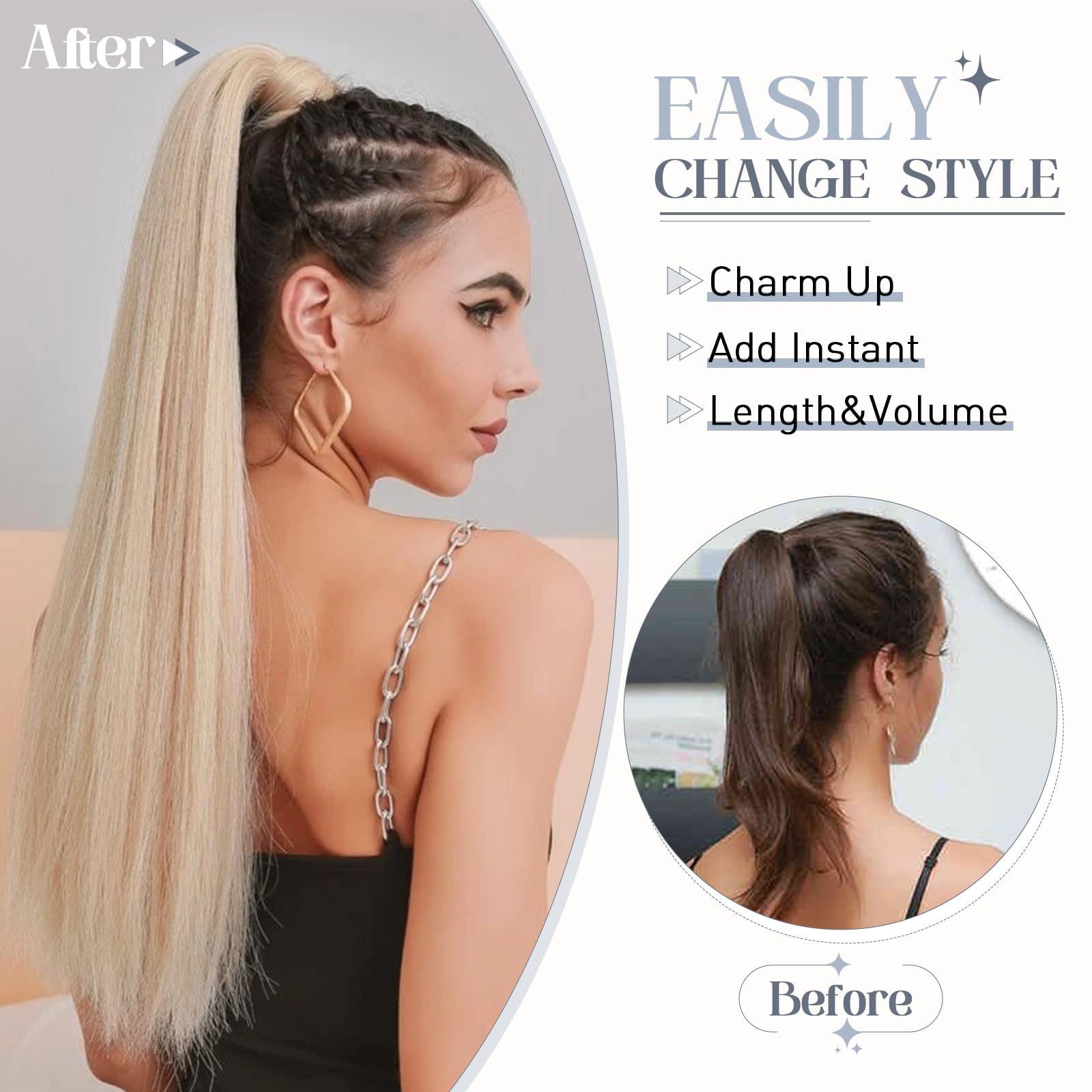 Premium 22 Inch Human Hair Ponytail Extensions - 95g Real Hair Clip-In Ponytail Wrap (Color #60 Platinum Blonde) for Women | Long Straight Hair Extensions for Daily Wear, Parties & Special Occasions