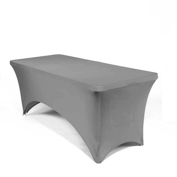 20-Pack Silver Gray 8ft Rectangular Stretch Spandex Table Covers - Elastic Fitted Tablecloths for Wedding Decor, Banquet, Party & Event Table Toppers - Washable & Wrinkle-Free Fabric