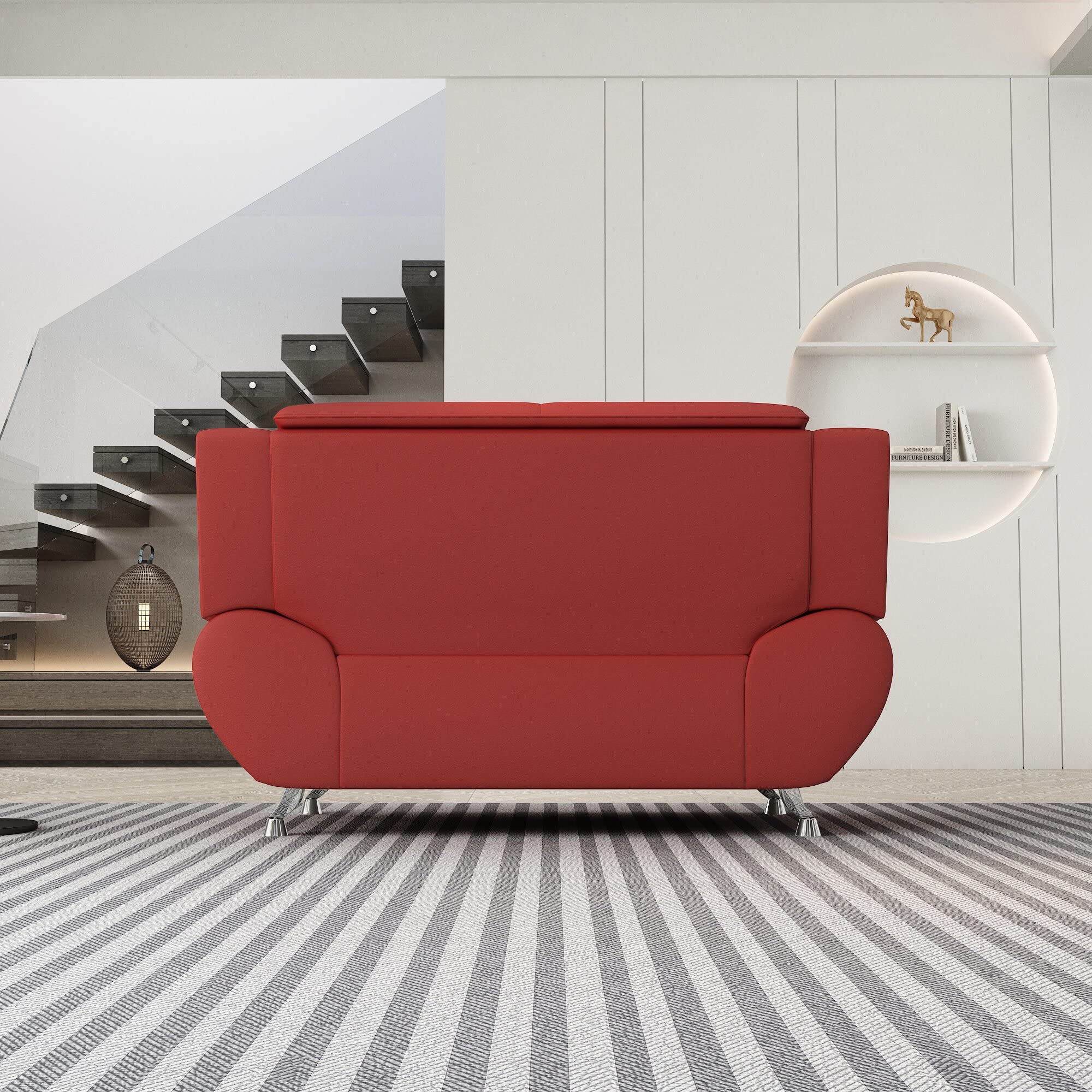 Michael Modern Faux Leather Loveseat with Stainless Steel Legs - Red Upholstered Sofa for Living Room | Perfect for Small Spaces, Apartments & Cozy Home Decor