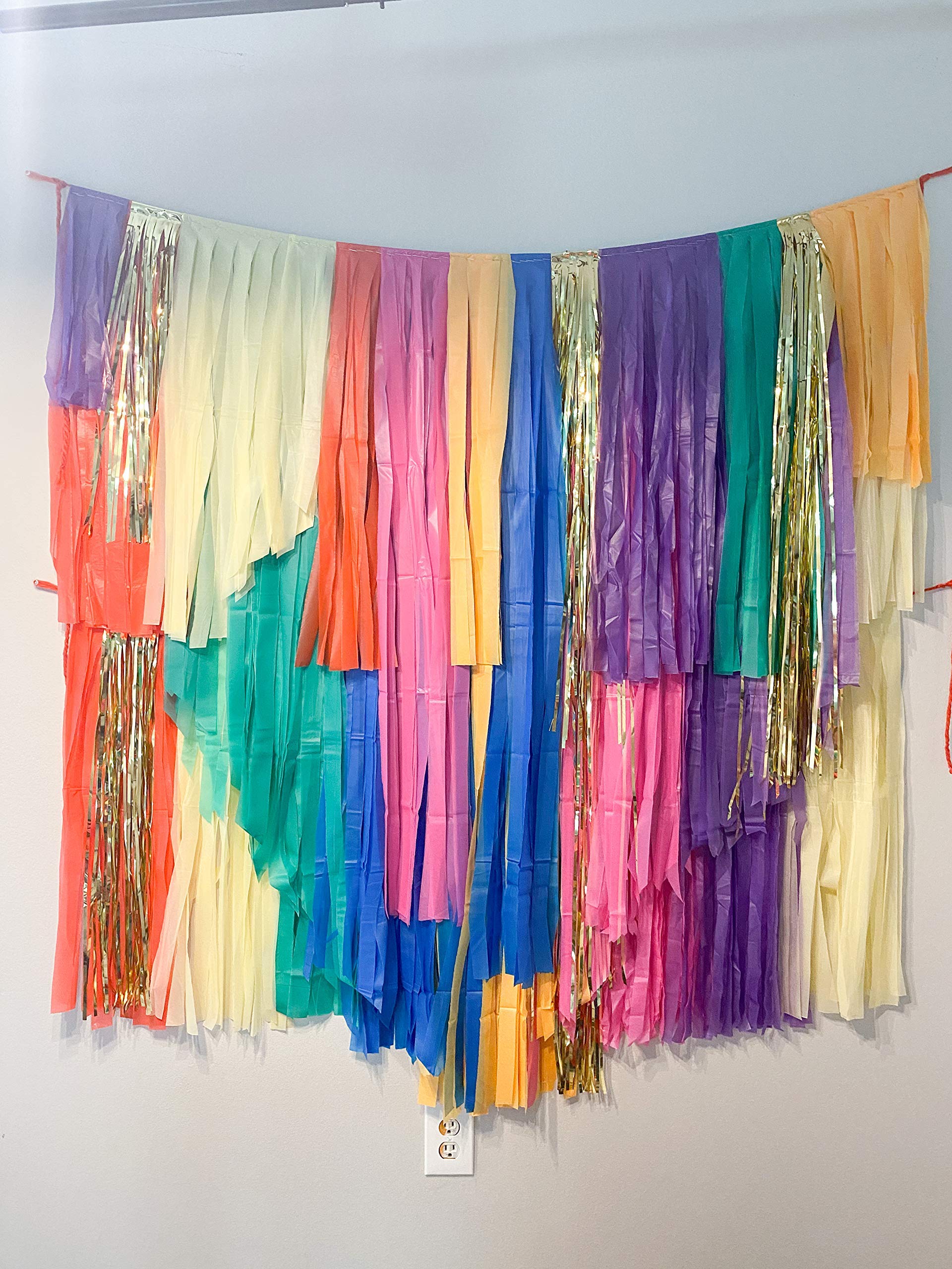 Rainbow Fringe Table Skirt & Streamer Backdrop - 2 in 1 Tassel Decor for Party, Wedding, Baby Shower & Photo Booth Background