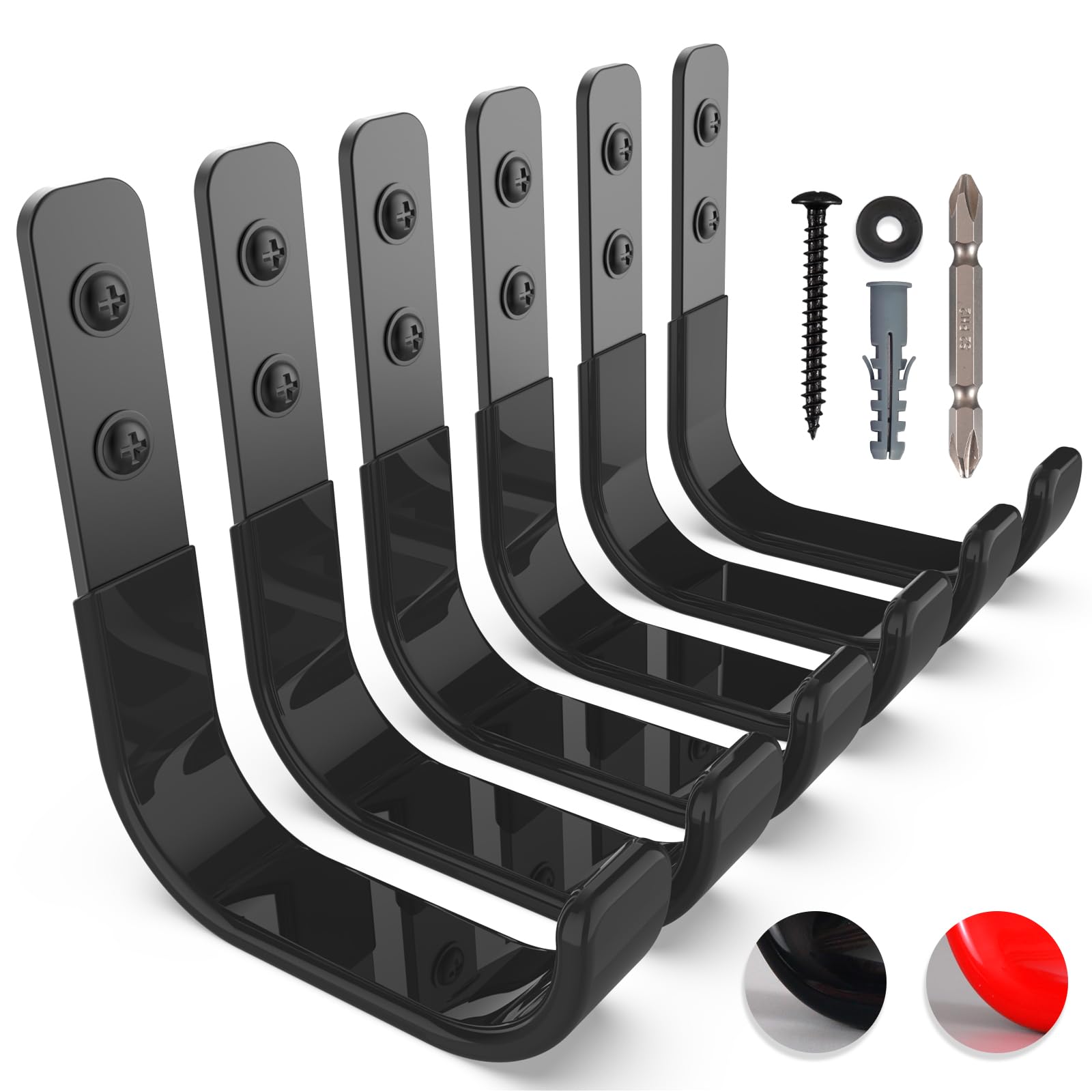 SunVFaFa 4 Inch Heavy Duty Steel Garage Hooks (6 Pack) - 55lbs Capacity Wall Mount Hangers for Ladders, Garden Hoses & Tool Organization | Perfect for Garage Storage, Workshop Organization & Outdoor Equipment Hanging