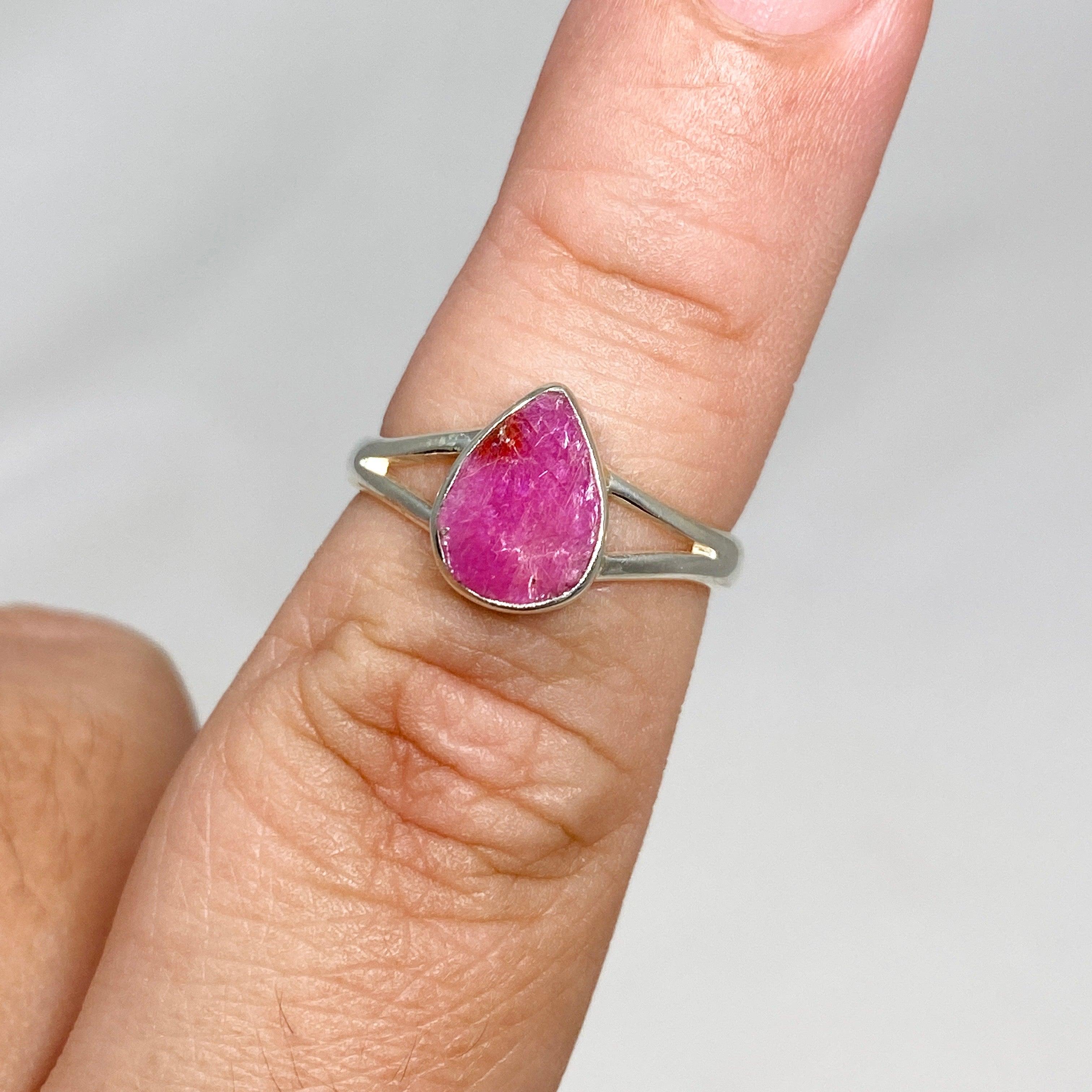 Natural Raw Ruby Teardrop Ring - 925 Sterling Silver Handmade Jewelry R3935 for Women, Gift for Her, Valentine's Day, Anniversary, Birthday, Party Wear, Boho Chic Style