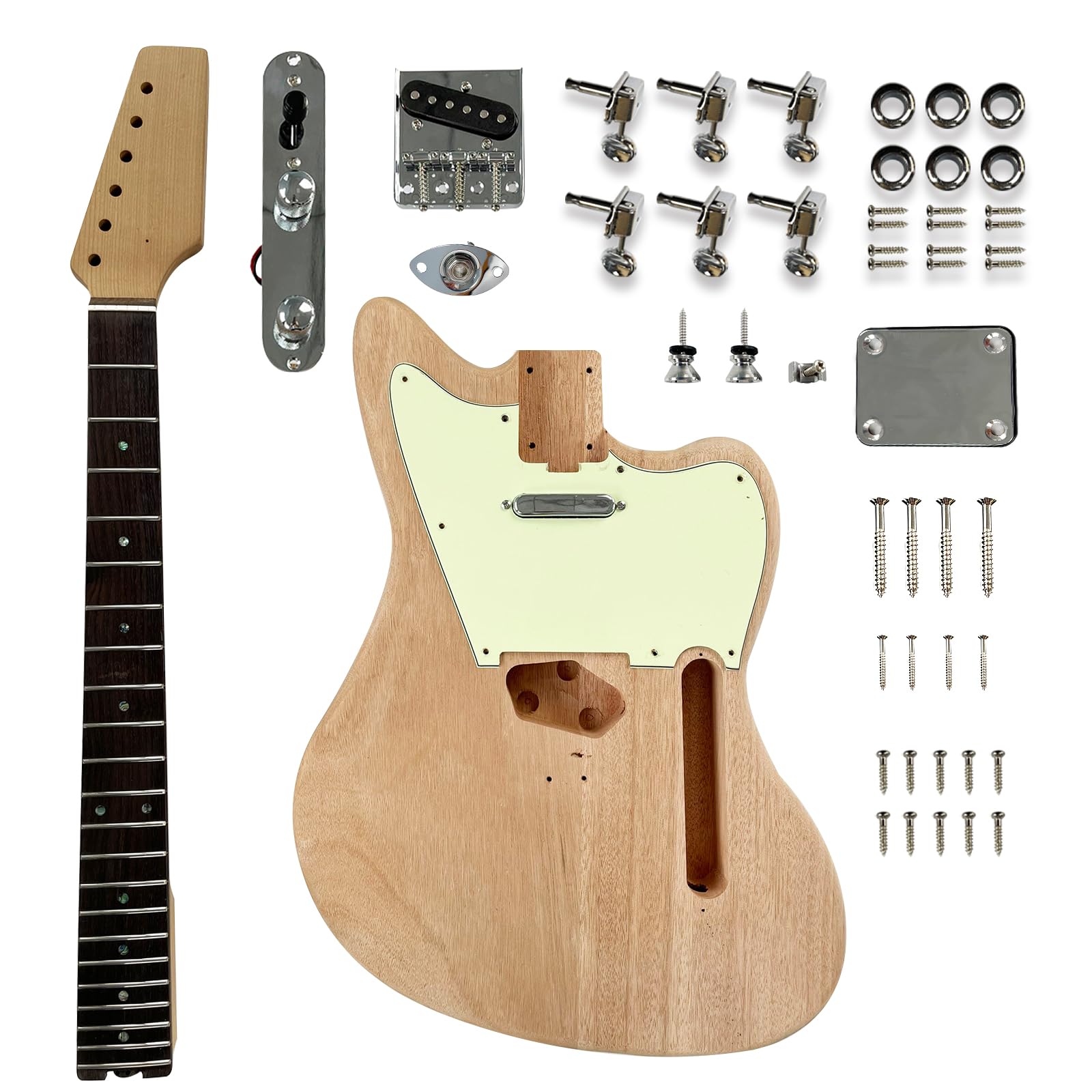 KGD JA DIY Electric Guitar Kit - Mahogany Body, Maple Neck & Rosewood Fretboard - Unfinished Uncut DIY Guitar Kit for Adults - Build Your Own Custom Electric Guitar - Perfect for Home Studio, Music Practice & Gift for Musicians