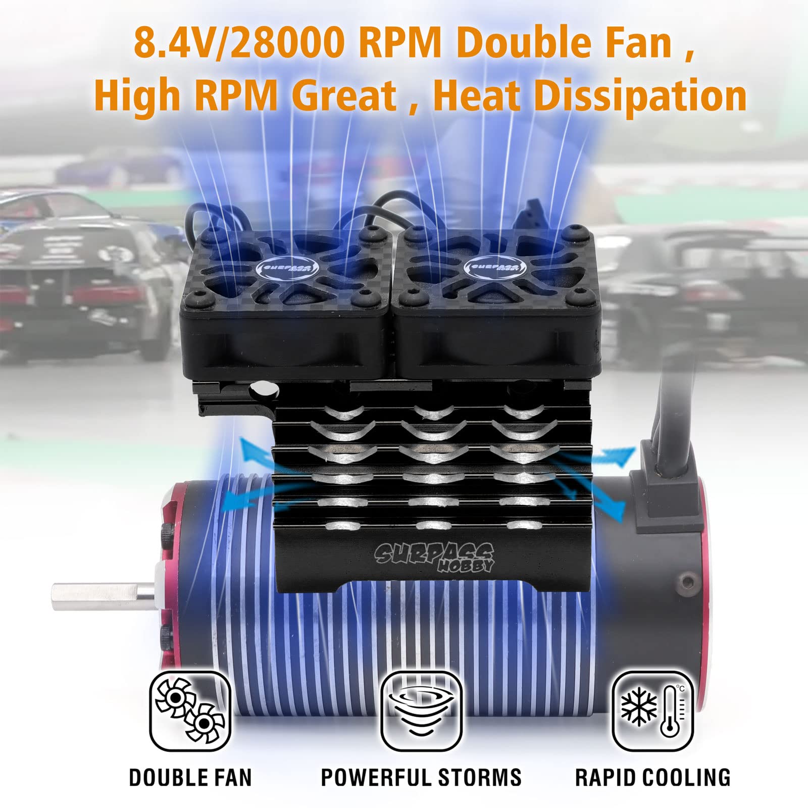 High-Speed Dual Cooling Fan Set for Traxxas RC Cars - 27000RPM Motor Cooling Fan with Heatsink (Fits 1/7 & 1/8 Scale 40mm/42mm Motors) - Perfect for Off-Road Racing & High-Performance RC Car Cooling