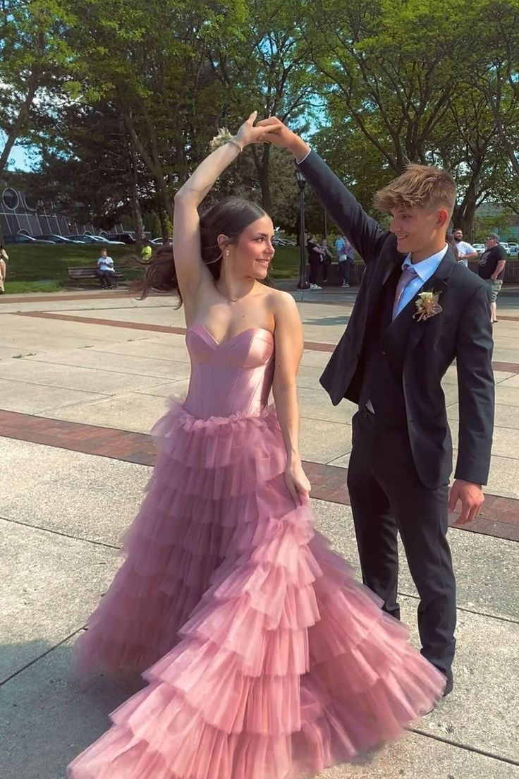 Elegant A-Line Sweetheart Neckline Pink Layered Tulle Long Prom Dress J4605 - Perfect for Homecoming, Formal Dances & Special Occasions