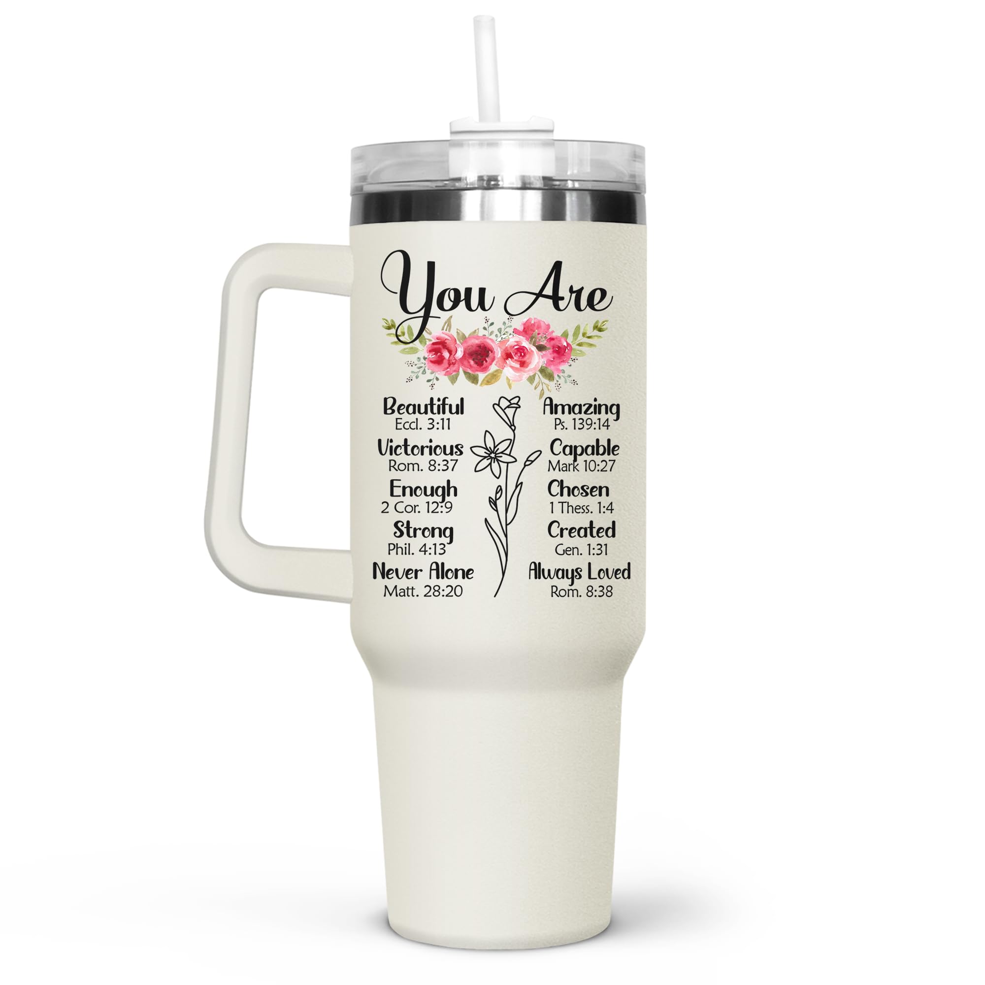 Christian Tumbler 40oz with Handle - Inspirational Gift for Women | Birthday, Friendship & Religious Gifts