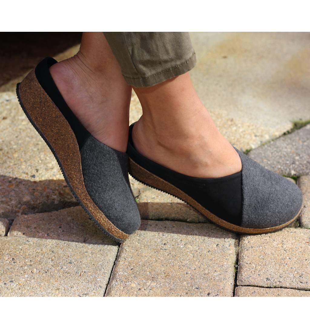 Women's Elsa Stretch Felt & Nubuck Wedge Mule Slippers - Comfortable House Shoes for Indoor/Outdoor Wear, Perfect for Relaxing at Home, Lounging or Quick Errands