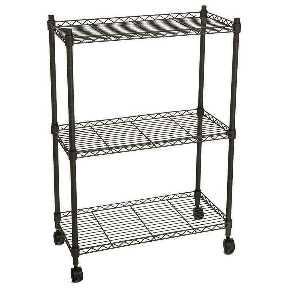 3-Tier Adjustable Metal Wire Shelving Rack with Wheels - Black Storage Shelf Unit for Closet, Shoes, Pantry & Home Organization (2373578) | Perfect for Bedroom, Garage, Kitchen & Office Storage Solutions