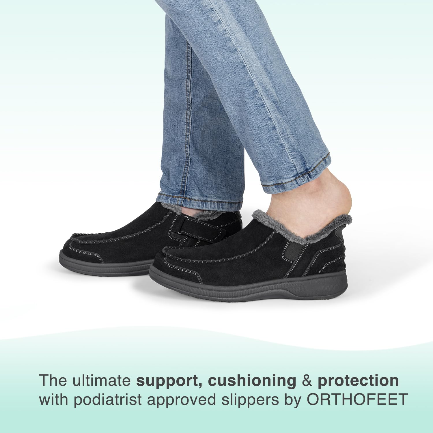 Orthofeet Men's Orthopedic Leather Vito Hands-Free Slippers - Comfortable & Supportive Diabetic Shoes for Plantar Fasciitis Relief - Ideal for Indoor & Outdoor Use at Home, Office, or Travel