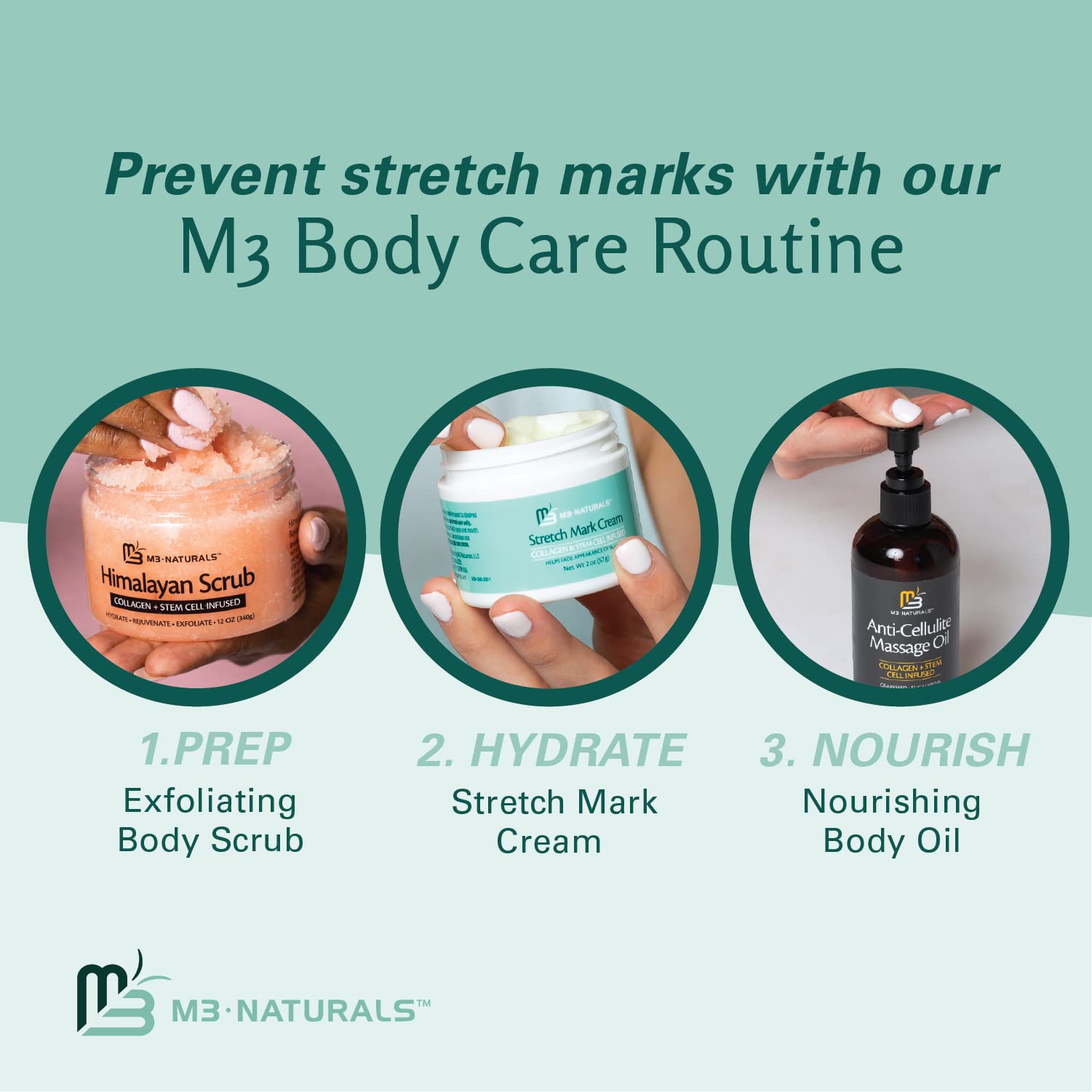 M3 Naturals Stretch Mark Cream with Collagen & Stem Cell - Maternity Skincare Oil for Stretch Mark Prevention & Scar Removal - Infused with Green Tea Extract & Raspberry Ketones - Perfect for Pregnancy & Postpartum Skin Care