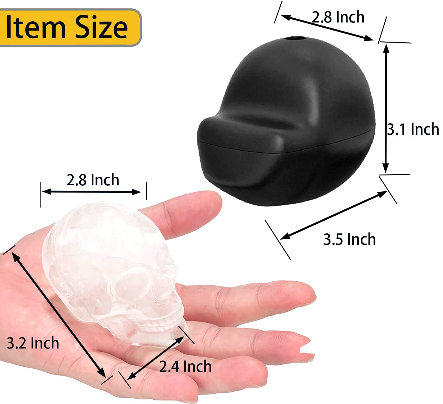 JETKONG 2 Pack Large Skull Ice Mold - Silicone Ice Cube Tray for Whiskey, Cocktails & Beverages - 3D Skull Shaped Ice Maker for Halloween Parties, Themed Drinks & DIY Desserts