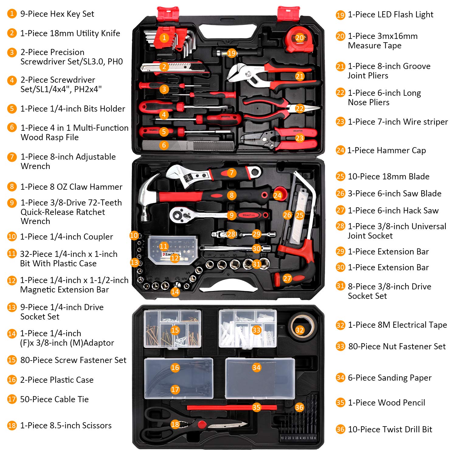 KingTool 325-Piece Home & Auto Repair Tool Kit with Toolbox Storage Case - Essential Household Tool Set for DIY, Handyman & Homeowners | Perfect for Home Maintenance, Car Repairs & DIY Projects