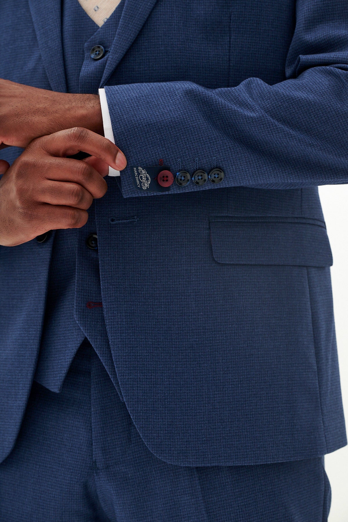 ASHLEY Men's Navy Blue Suit with Kelvin Stone Waistcoat - Formal Business Attire for Weddings, Office & Special Occasions
