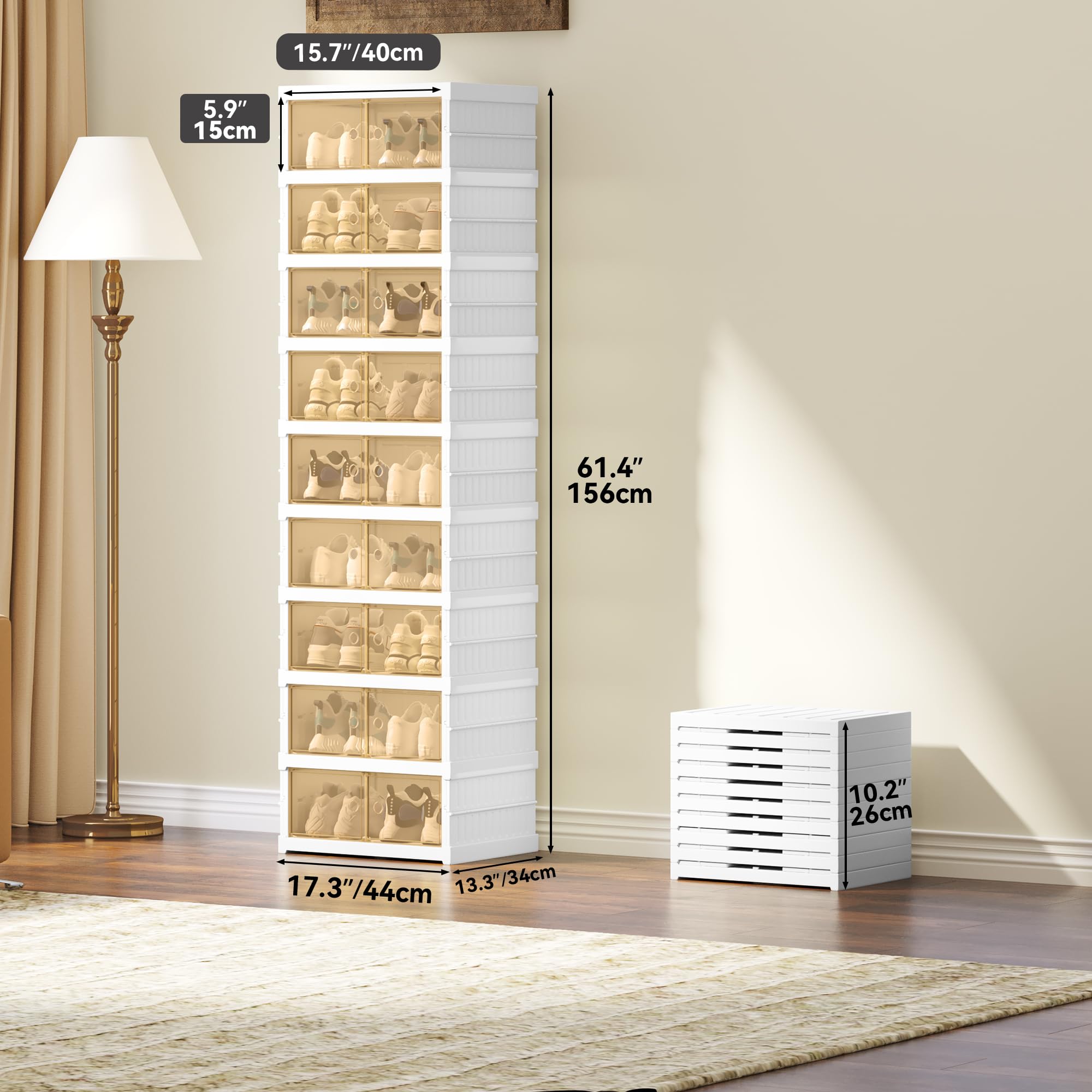 YITAHOME 9-Tier Shoe Organizer with Magnetic Doors - Foldable Shoe Rack for Closet, Entryway, Living Room & Bedroom - Holds 18 Pairs of Shoes - Space-Saving Storage Solution for Sneakers, Boots & Sandals - Perfect for Small Apartments & Organized Homes (White)
