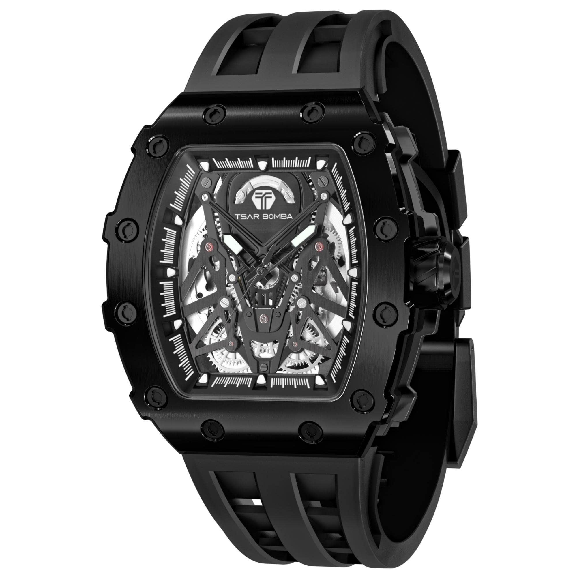 Luxury Automatic Skeleton Watch for Men - 50M Waterproof, Black Silicone Band | Perfect for Business & Gifting