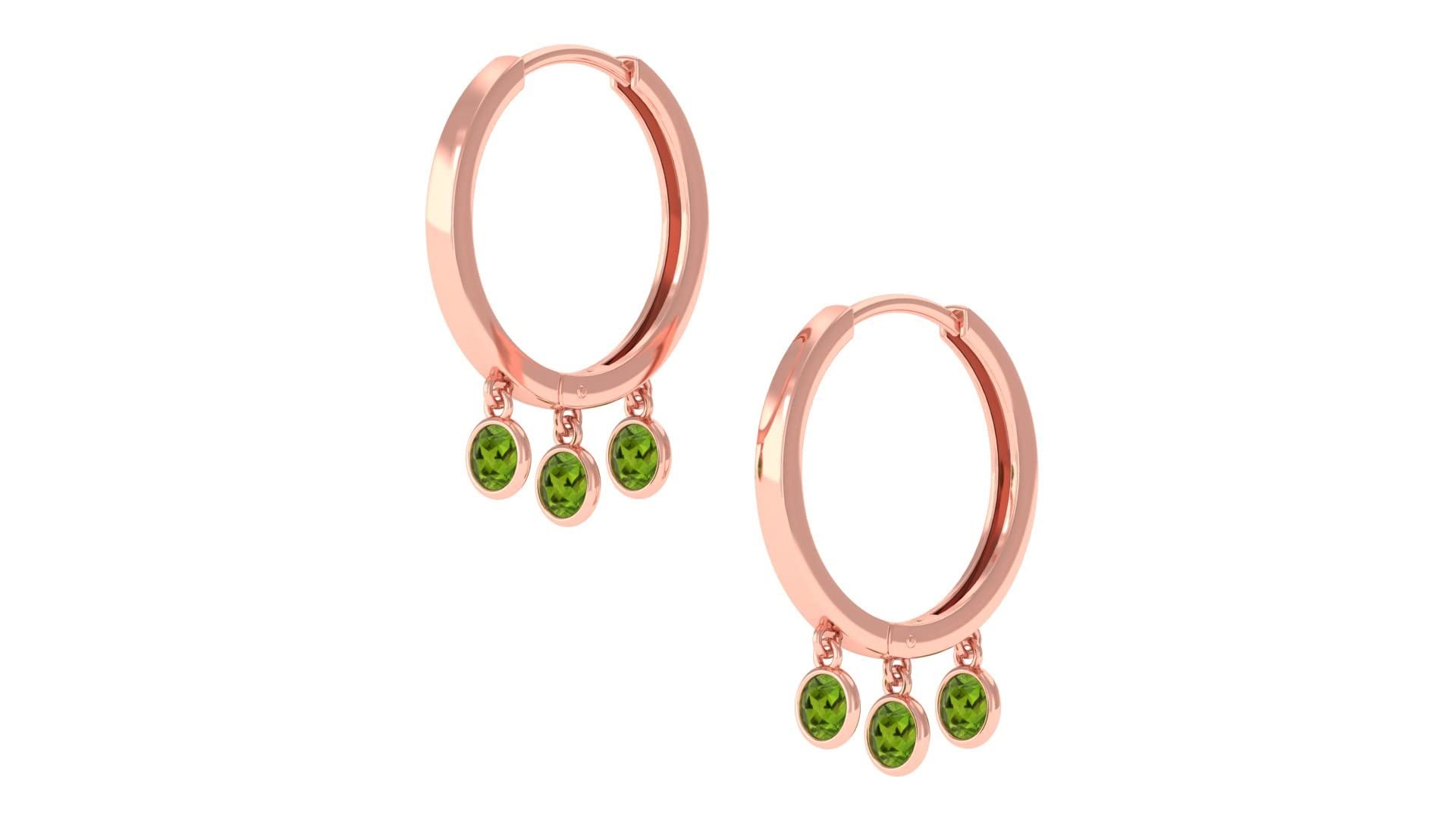 0.75 CT Peridot Hoop Earrings for Women - 14K Solid Gold Bezel Set Drop Earrings with Three Stones | August Birthstone Jewelry | Hinged Hoop Design for Everyday Wear & Special Occasions