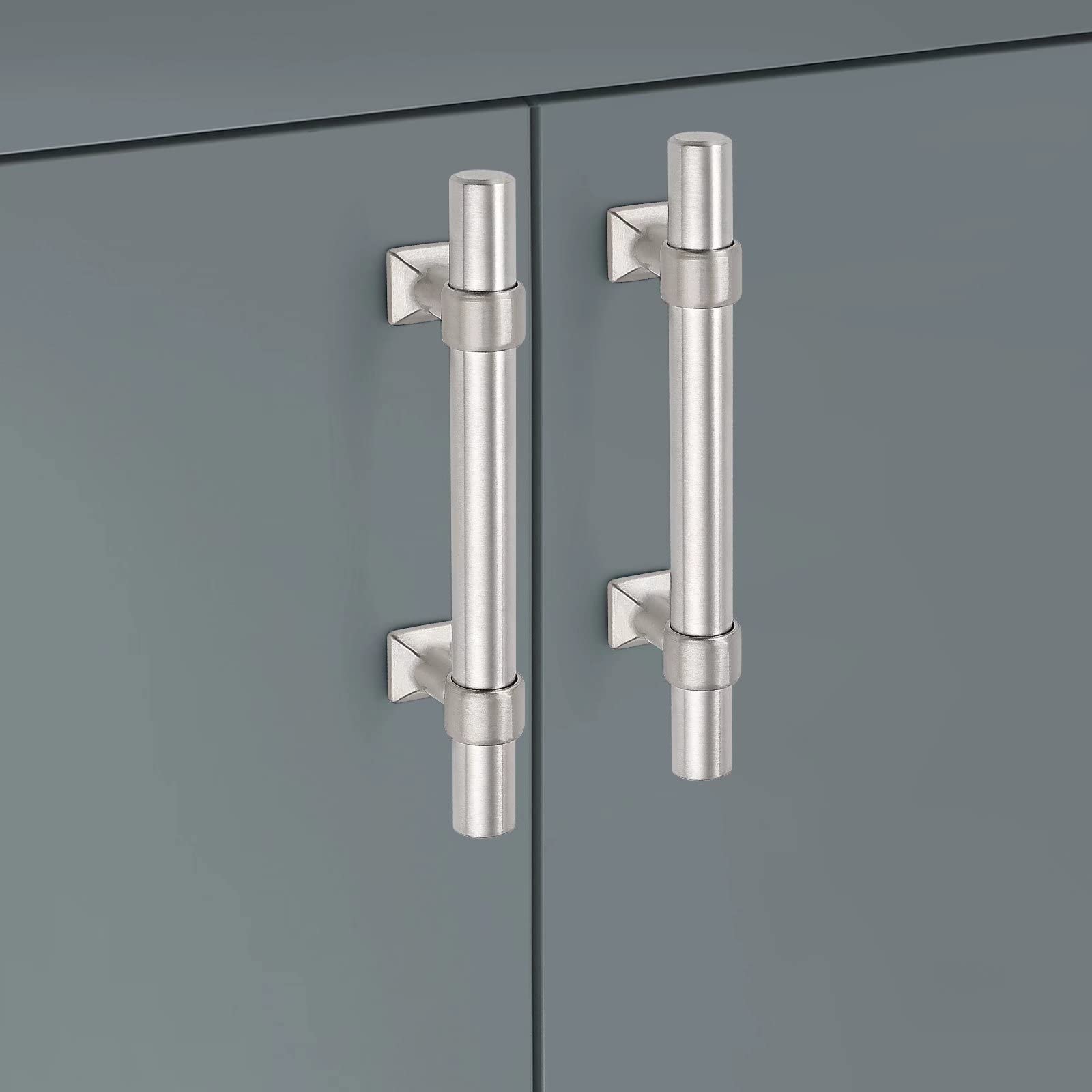 5 Pack Brushed Nickel Cabinet Handles - 3 Inch Hole Centers, Stainless Steel Kitchen Drawer Pulls with Zinc Alloy Base - 5 Inch T-Bar Dresser Pull Handle for Closets, Cabinets & Kitchen Storage Organization