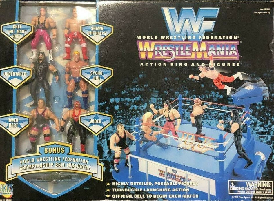 1997 WWF Jakks Pacific Mini Slammin' Action WrestleMania Ring & Figures - Vintage Wrestling Collectible for Kids & Adults - Perfect for Play, Display & Nostalgic Gift Giving