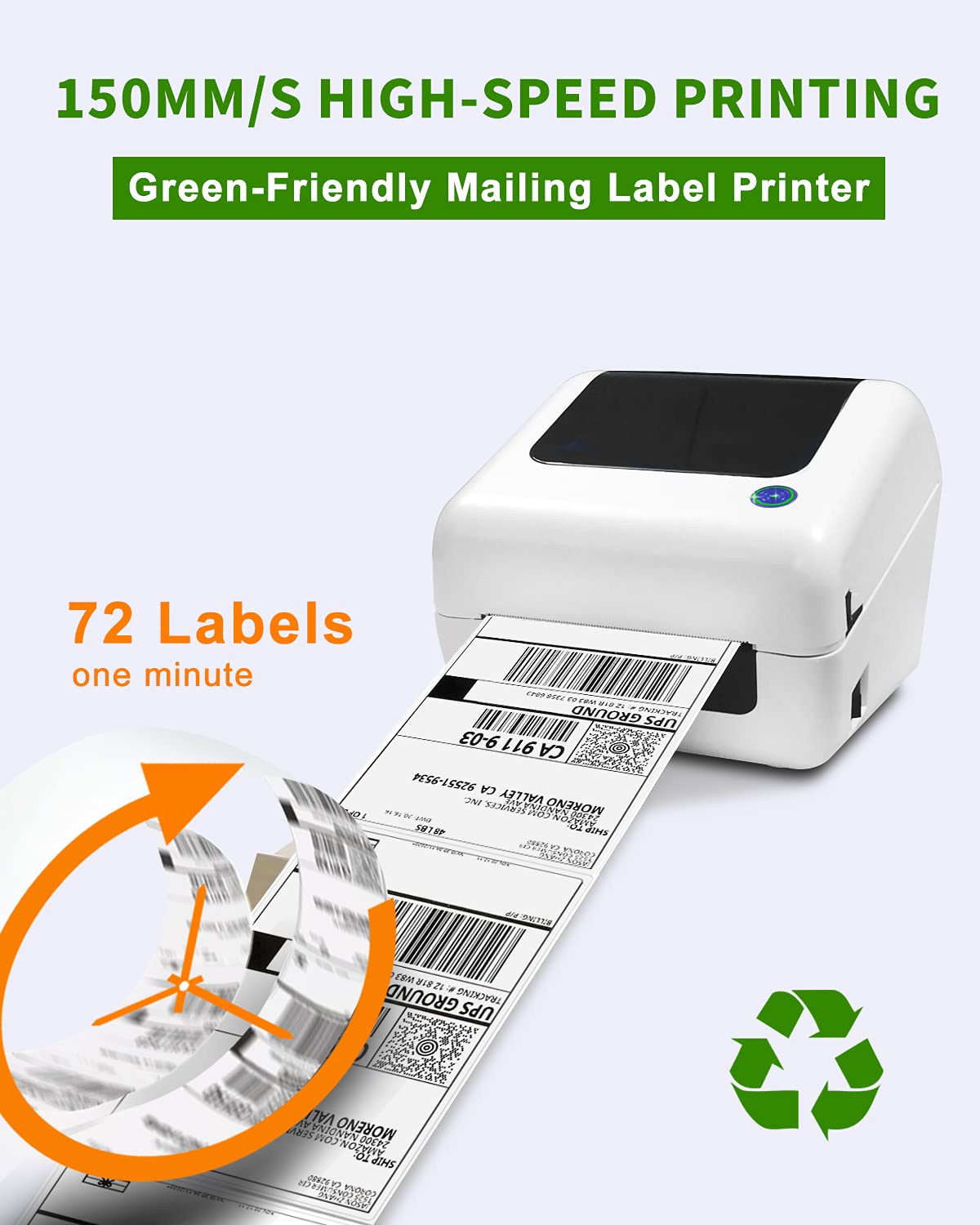JADENS Thermal Label Printer with 1 Roll Thermal Labels - Perfect for Shipping, Packaging & E-commerce Business
