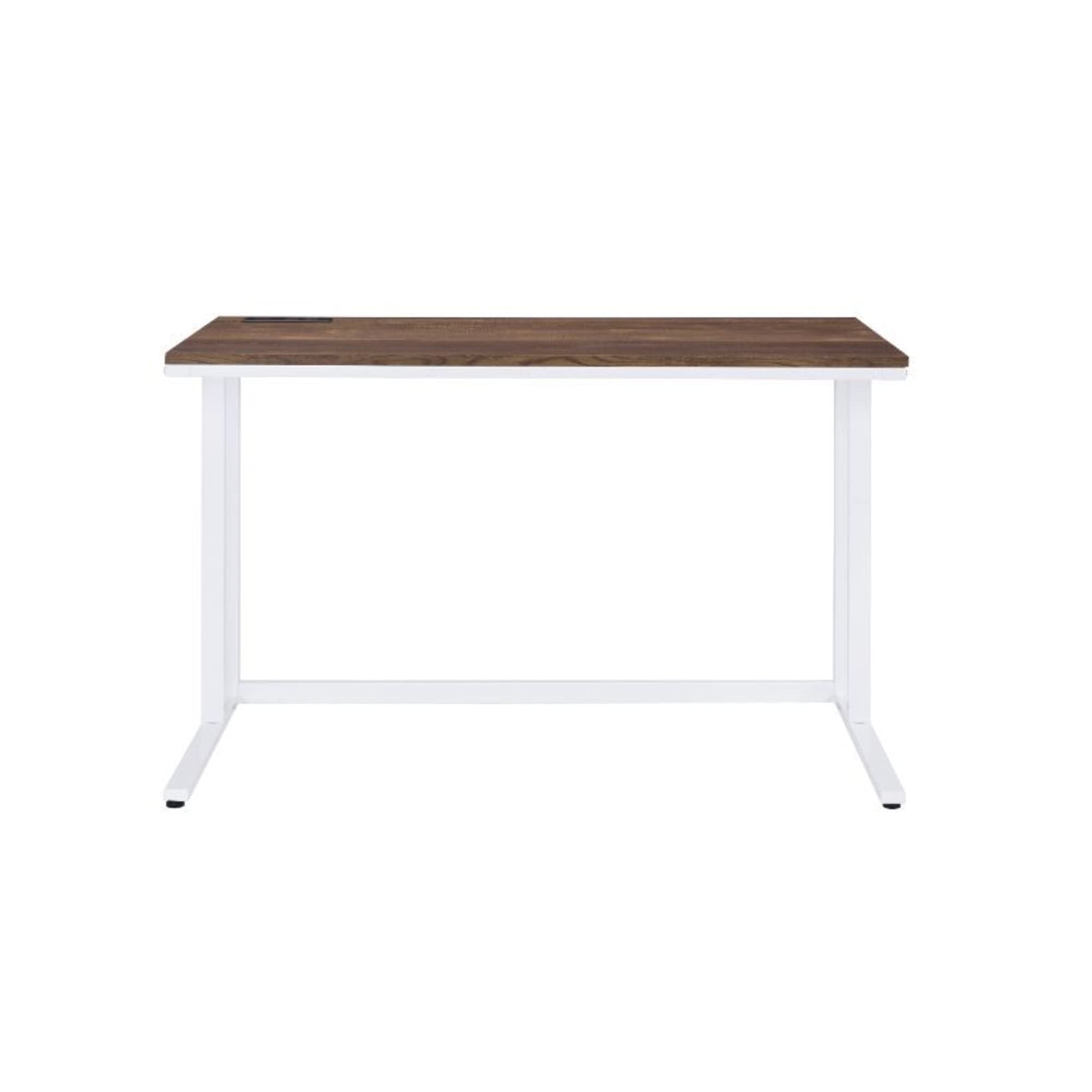 Acme Tyrese Walnut & White Wooden Rectangle Writing Desk with USB Port - Perfect for Home Office, Study & Small Spaces