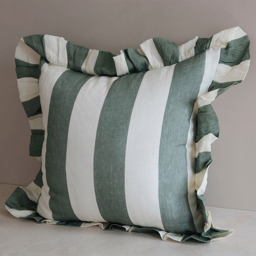 Linen Pillow Cover Mint Stripe - Breathable & Soft Decorative Pillowcase for Bedroom, Living Room, Sofa - Home Decor Accent for Modern & Bohemian Style
