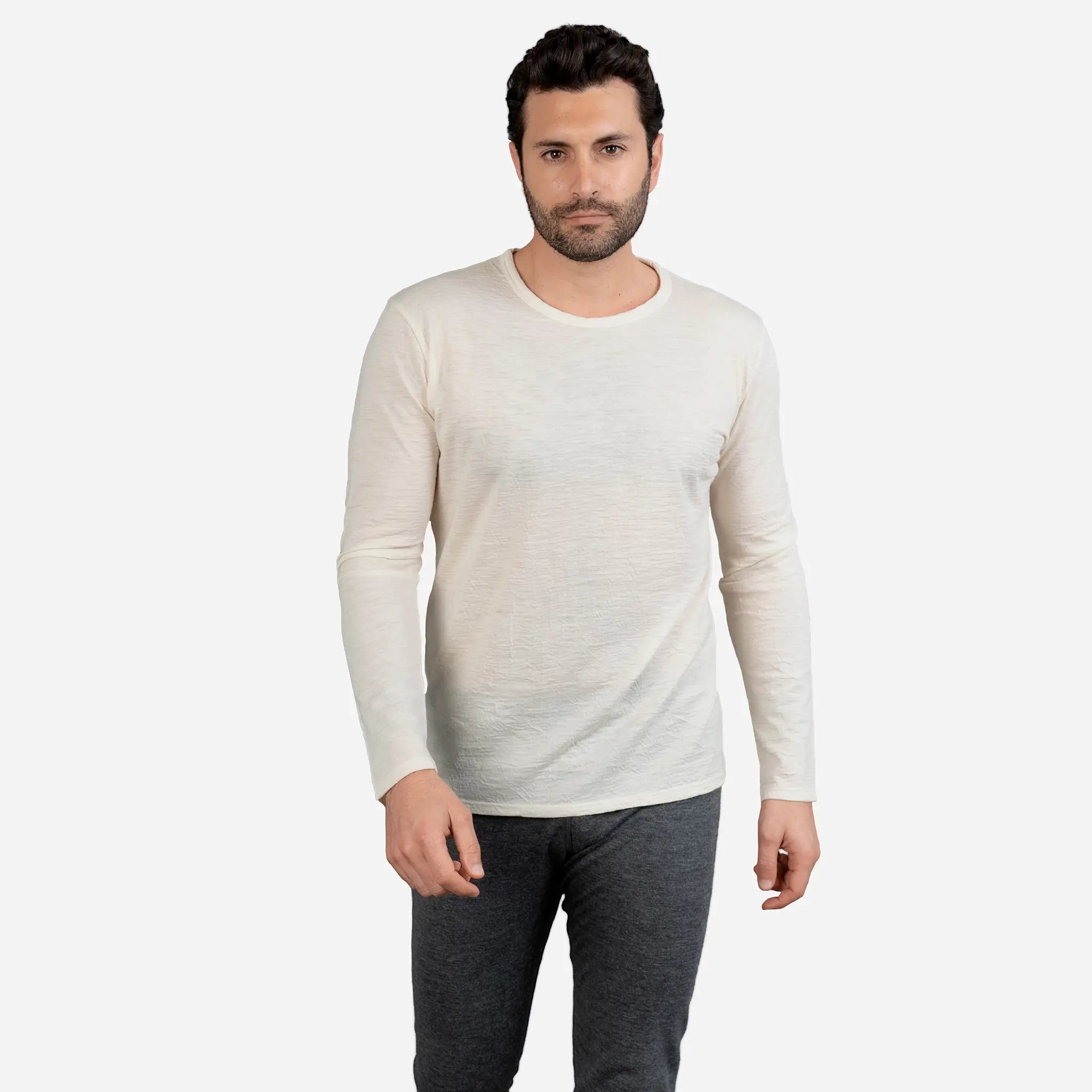 Premium Men's Alpaca Wool Long Sleeve T-Shirt - Ultra Soft 110 Featherweight Thermal Base Layer for Hiking, Camping & Winter Outdoor Activities