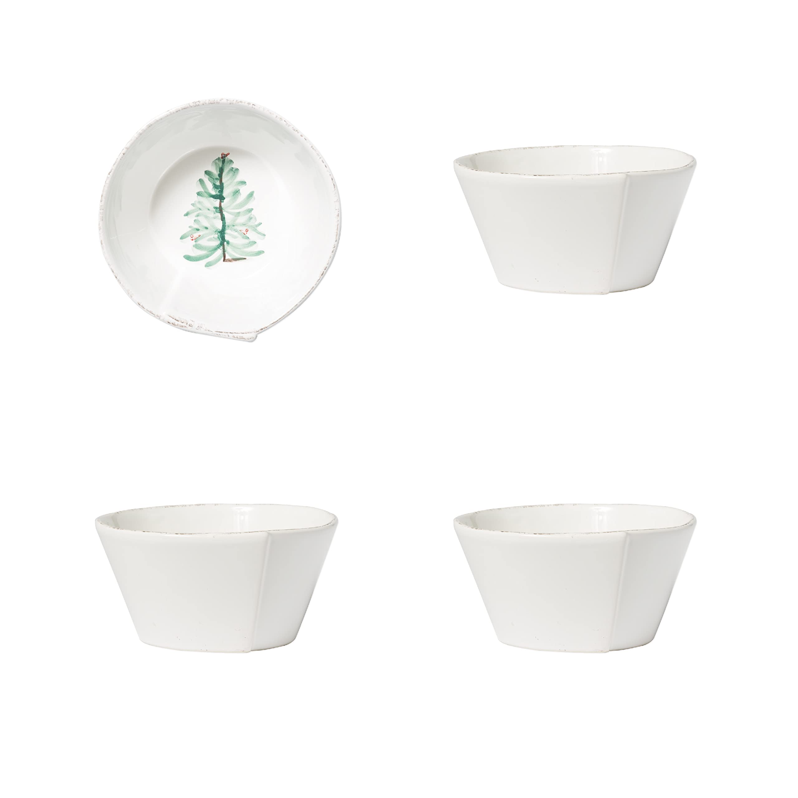 Vietri Lastra Holiday White Stacking Soup and Cereal Bowl Set - 4-Piece 6-Inch Stoneware Deep Oatmeal Dining Dish for Everyday Meals, Entertaining & Holiday Gatherings