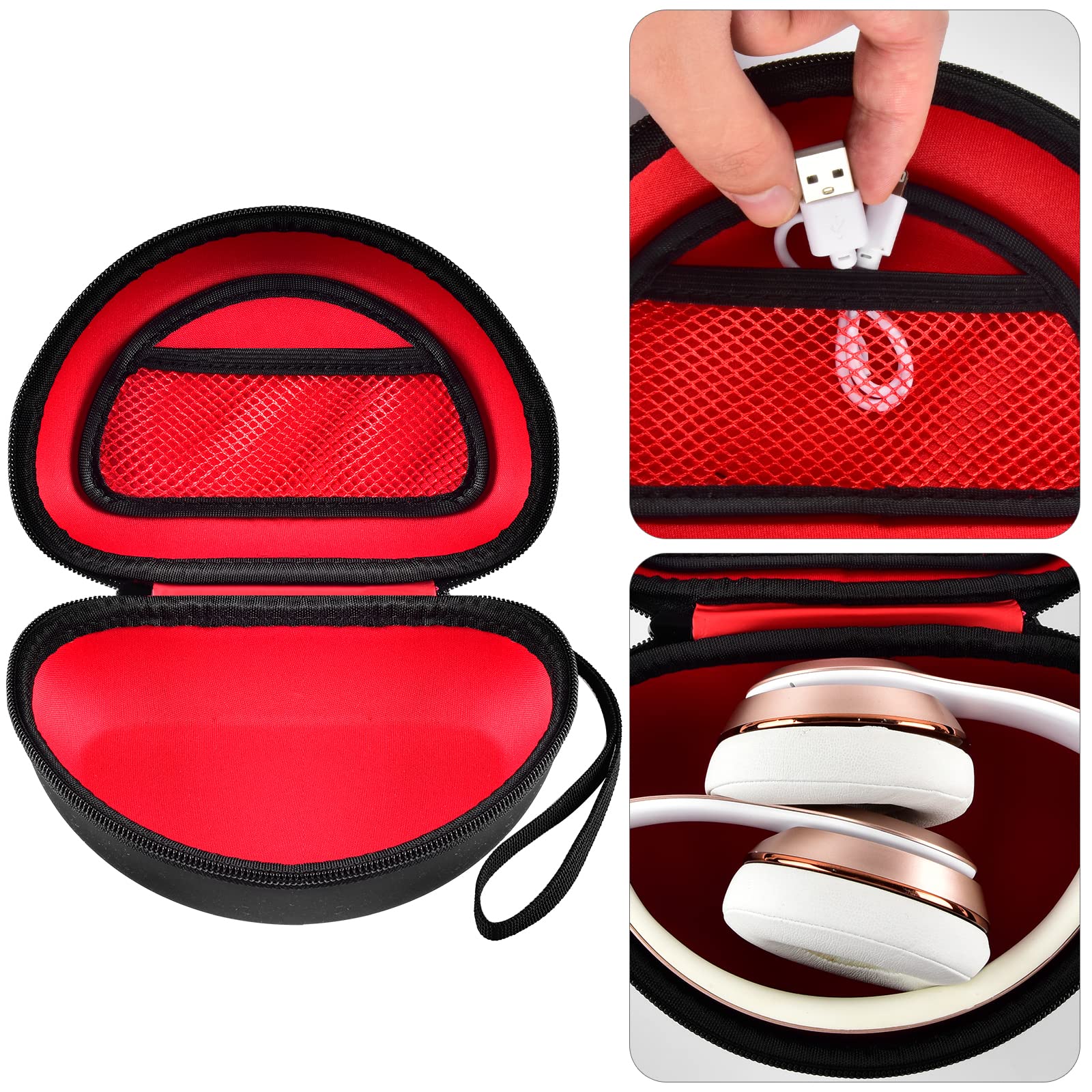 Beats Headphones Hard Travel Case - Compatible with Solo 4, Studio Pro, Solo3, Studio3, Solo2 & Solo Pro - Protective Storage Box with Mesh Pocket for Bluetooth Headphones (Black+Red Interior) - Perfect for Travel, Gym & Daily Storage