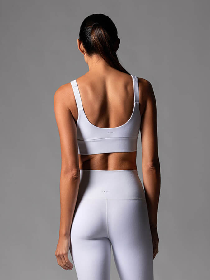 Tavi Empower Women's Sports Bra - High Support Workout Top with White Floral Pattern for Yoga, Running & Gym Fitness Activities